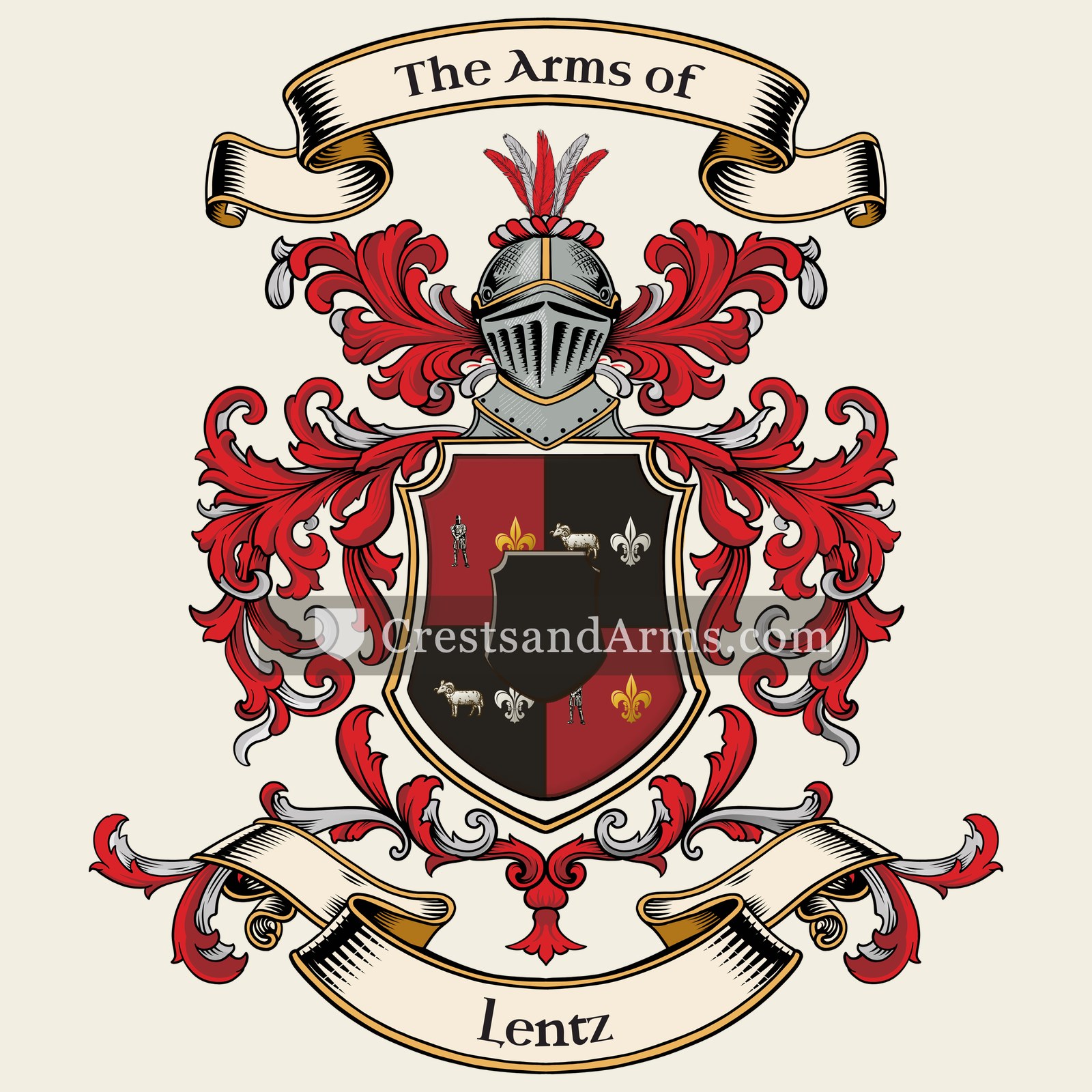 The Lentz coat of arms, drawn from the recorded blazon