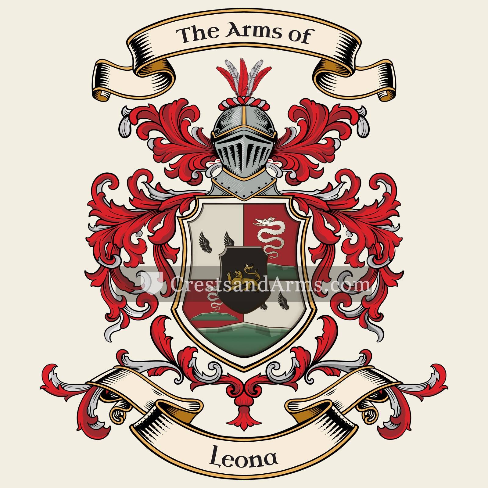 The Leona coat of arms, drawn from the recorded blazon
