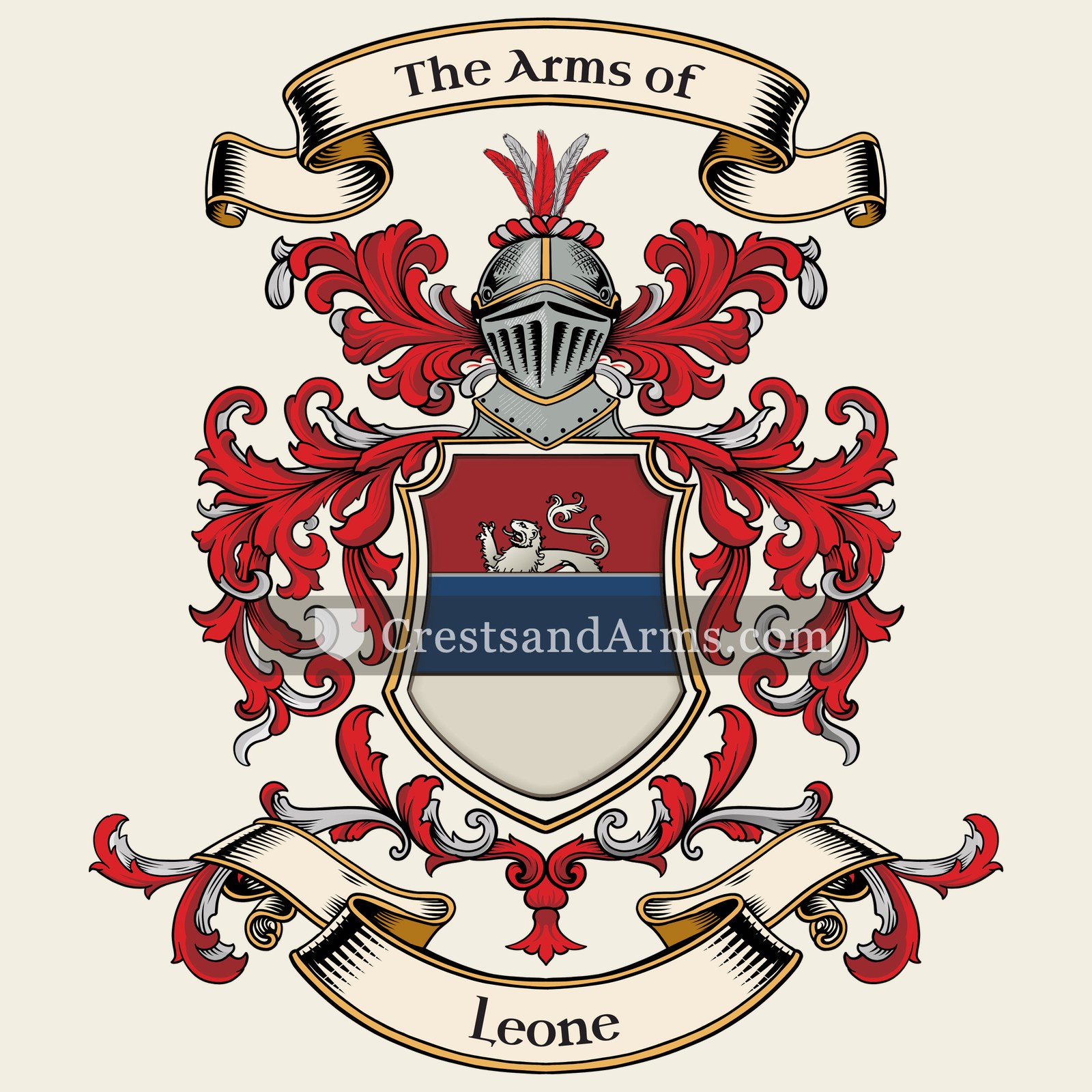 The Leone coat of arms, drawn from the recorded blazon
