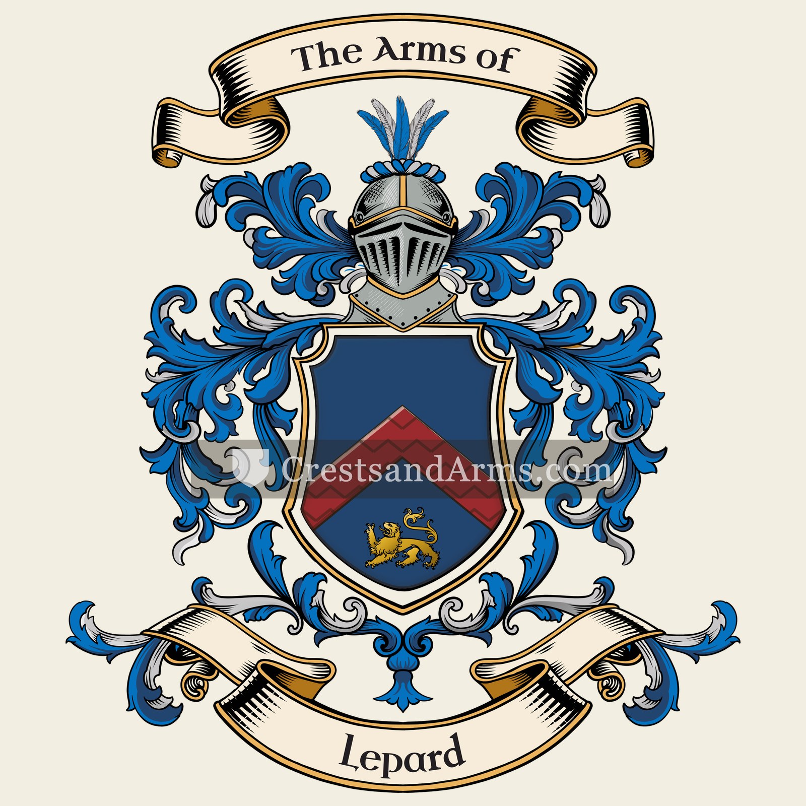 The Lepard coat of arms, drawn from the recorded blazon