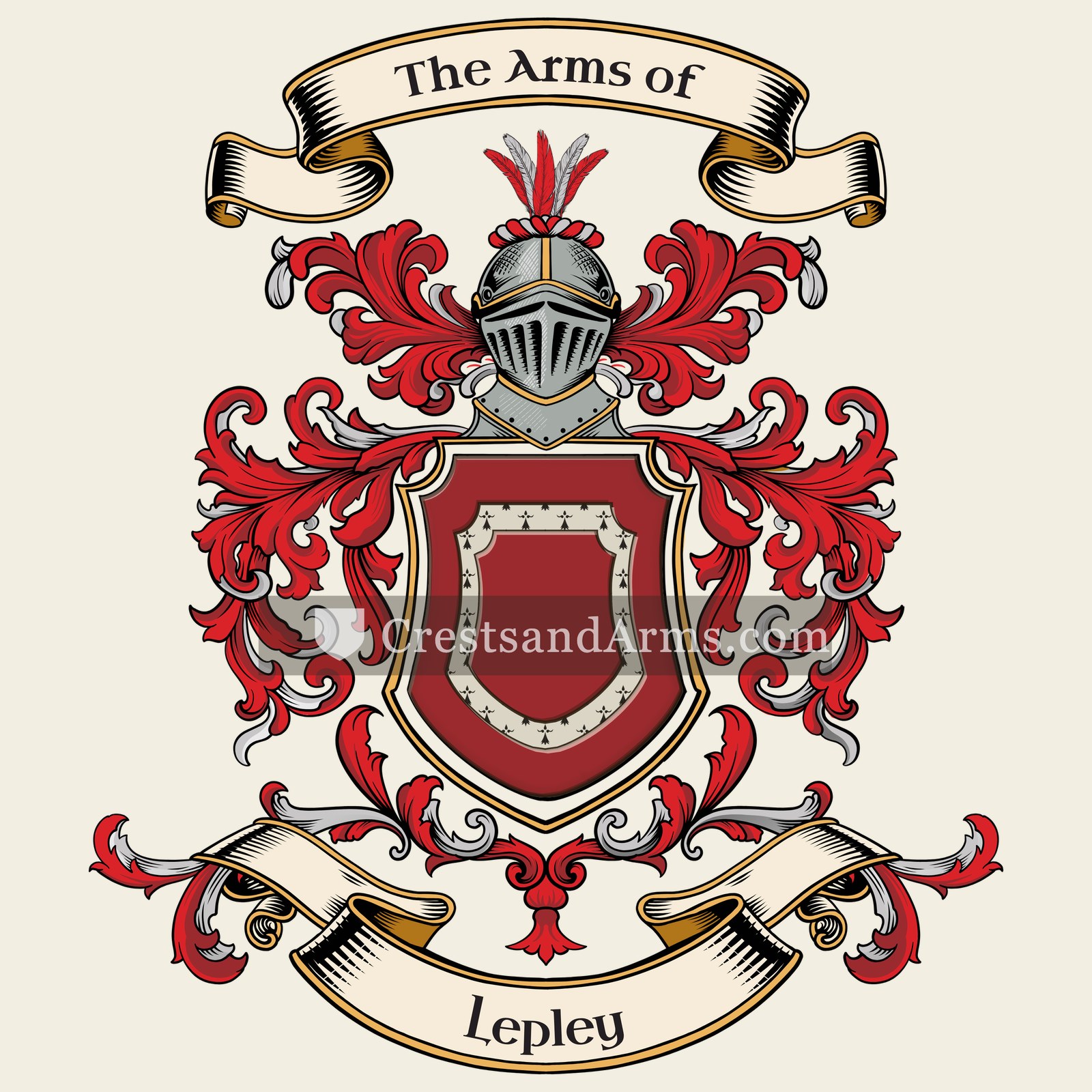 The Lepley coat of arms, drawn from the recorded blazon