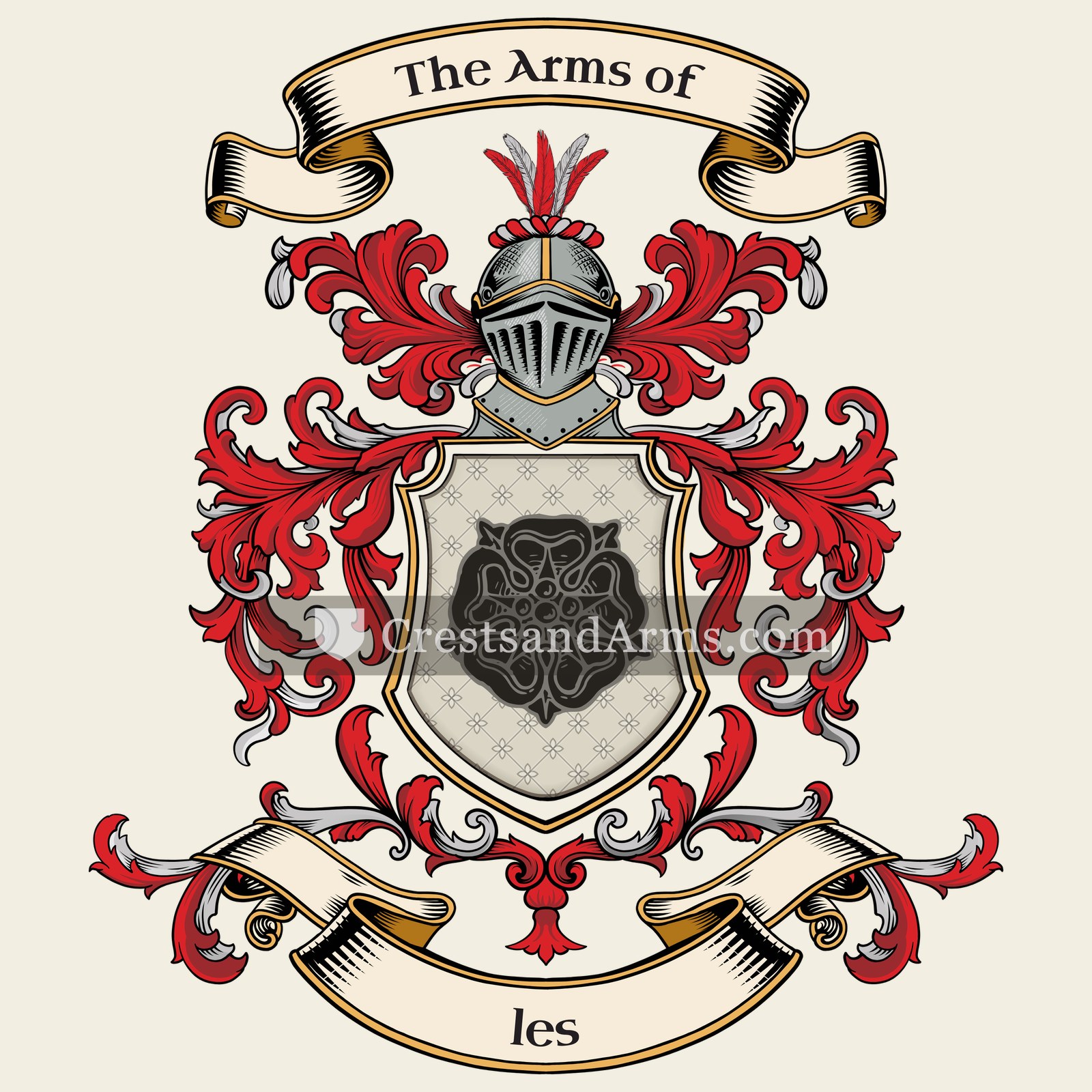 The les coat of arms, drawn from the recorded blazon