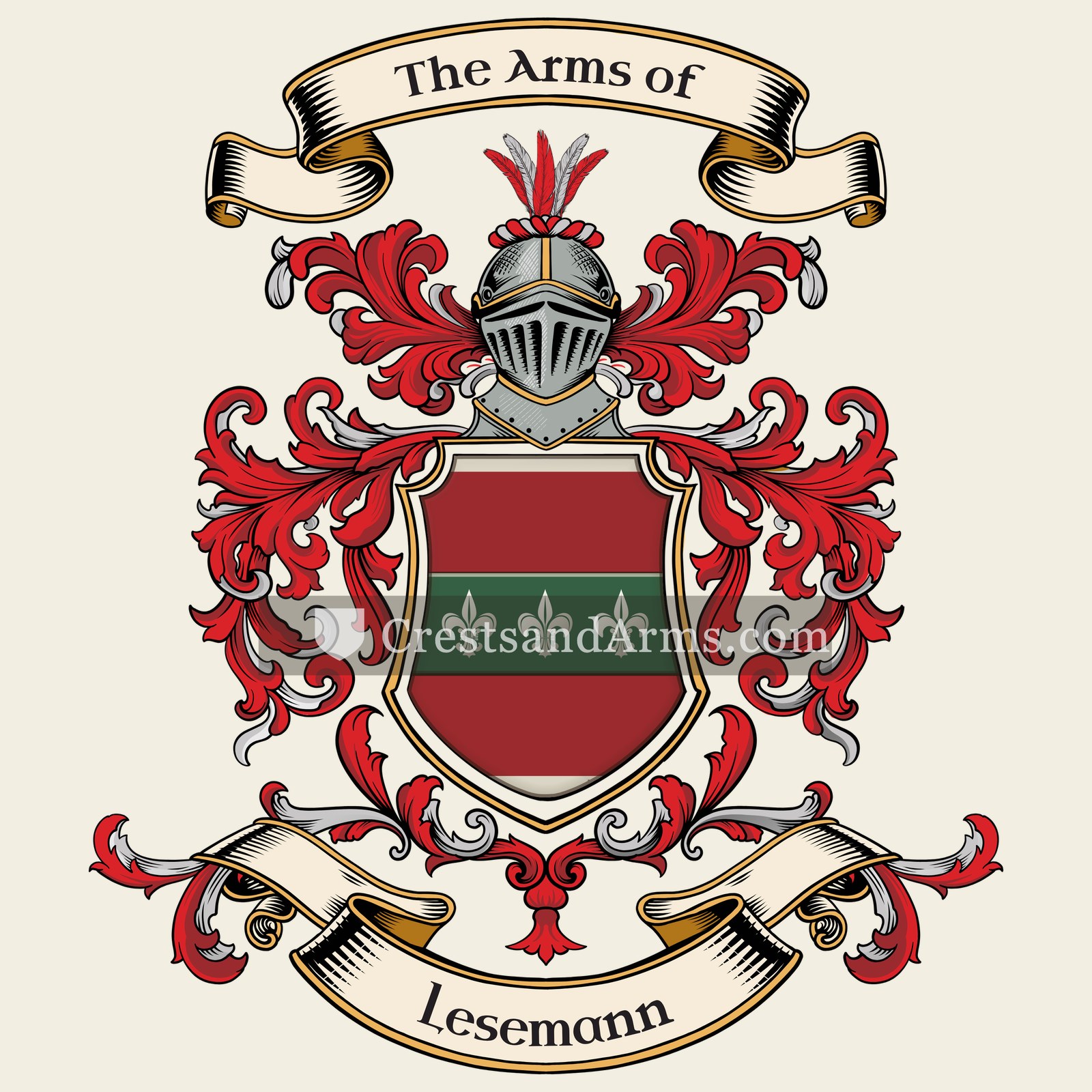 The Lesemann coat of arms, drawn from the recorded blazon