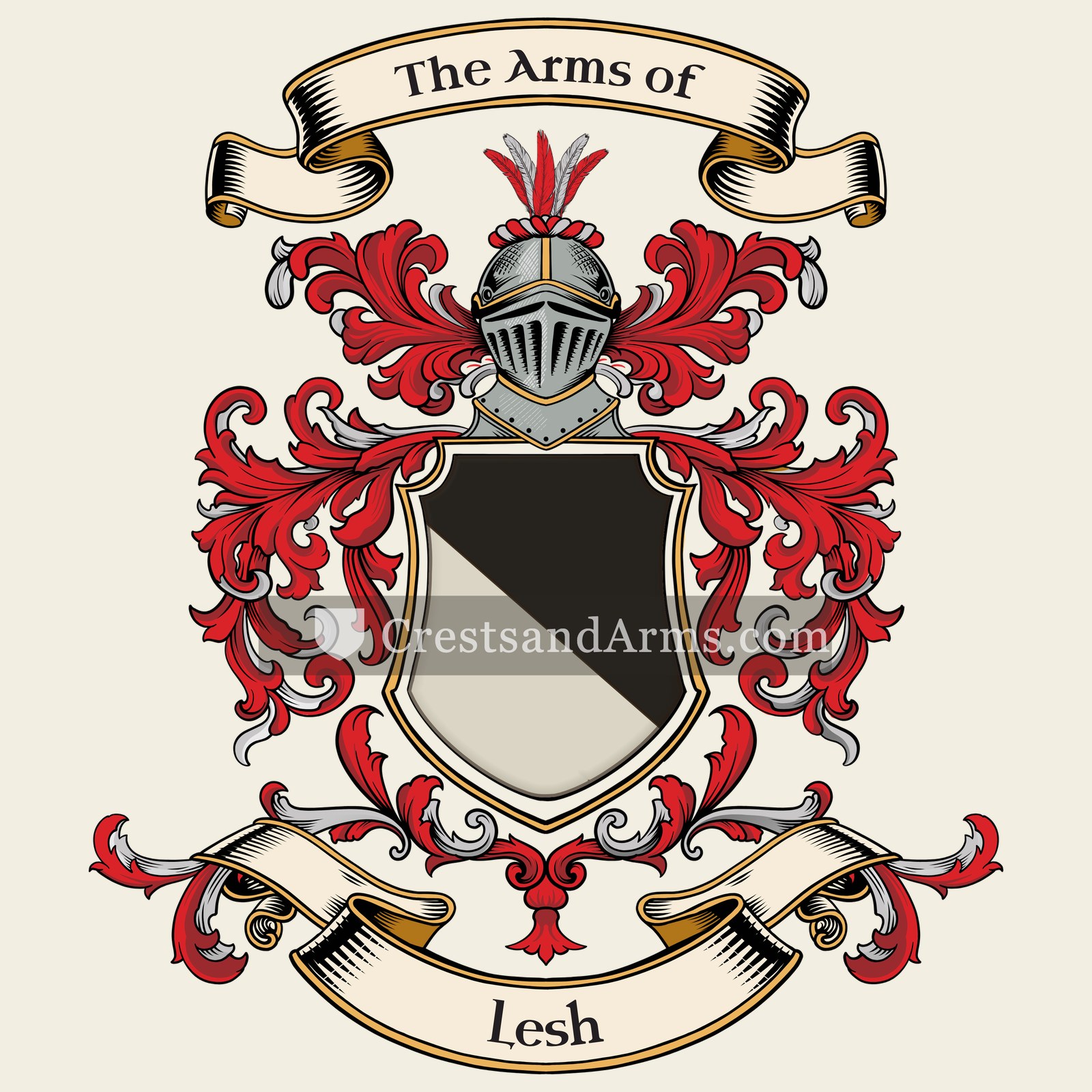 The Lesh coat of arms, drawn from the recorded blazon