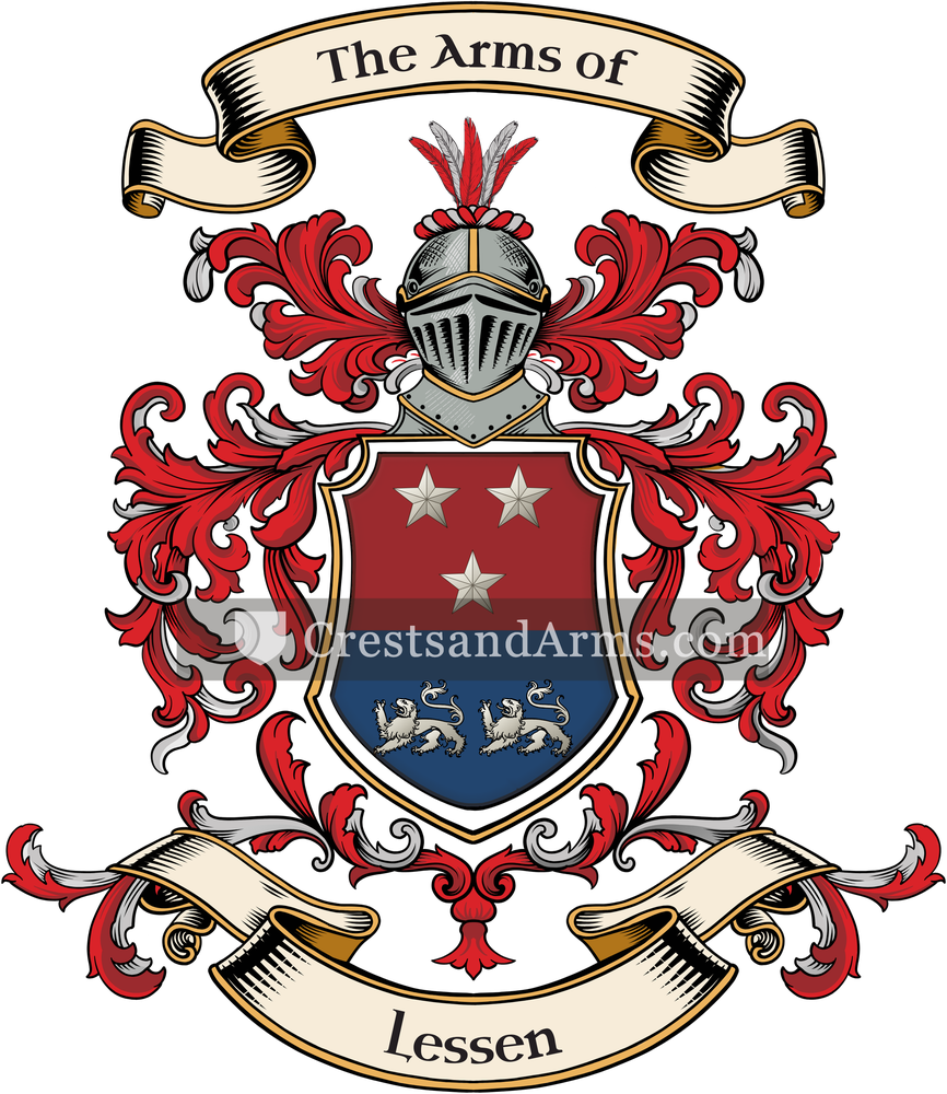 The Lessen coat of arms, drawn from the recorded blazon