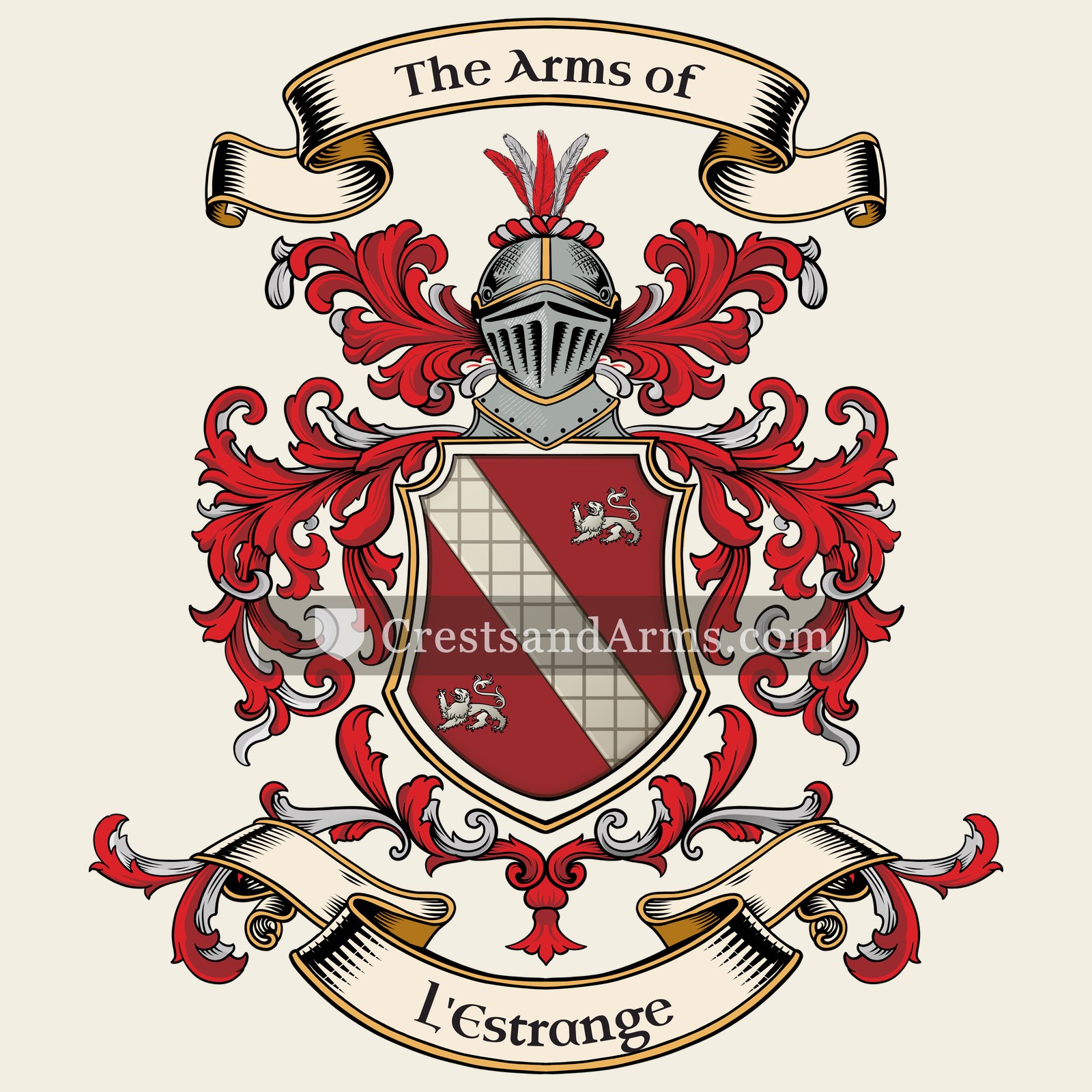 The L'Estrange coat of arms, drawn from the recorded blazon