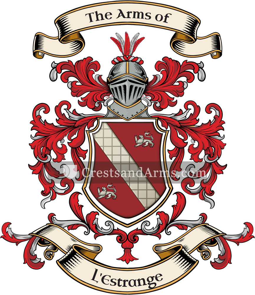 The L'Estrange coat of arms, drawn from the recorded blazon