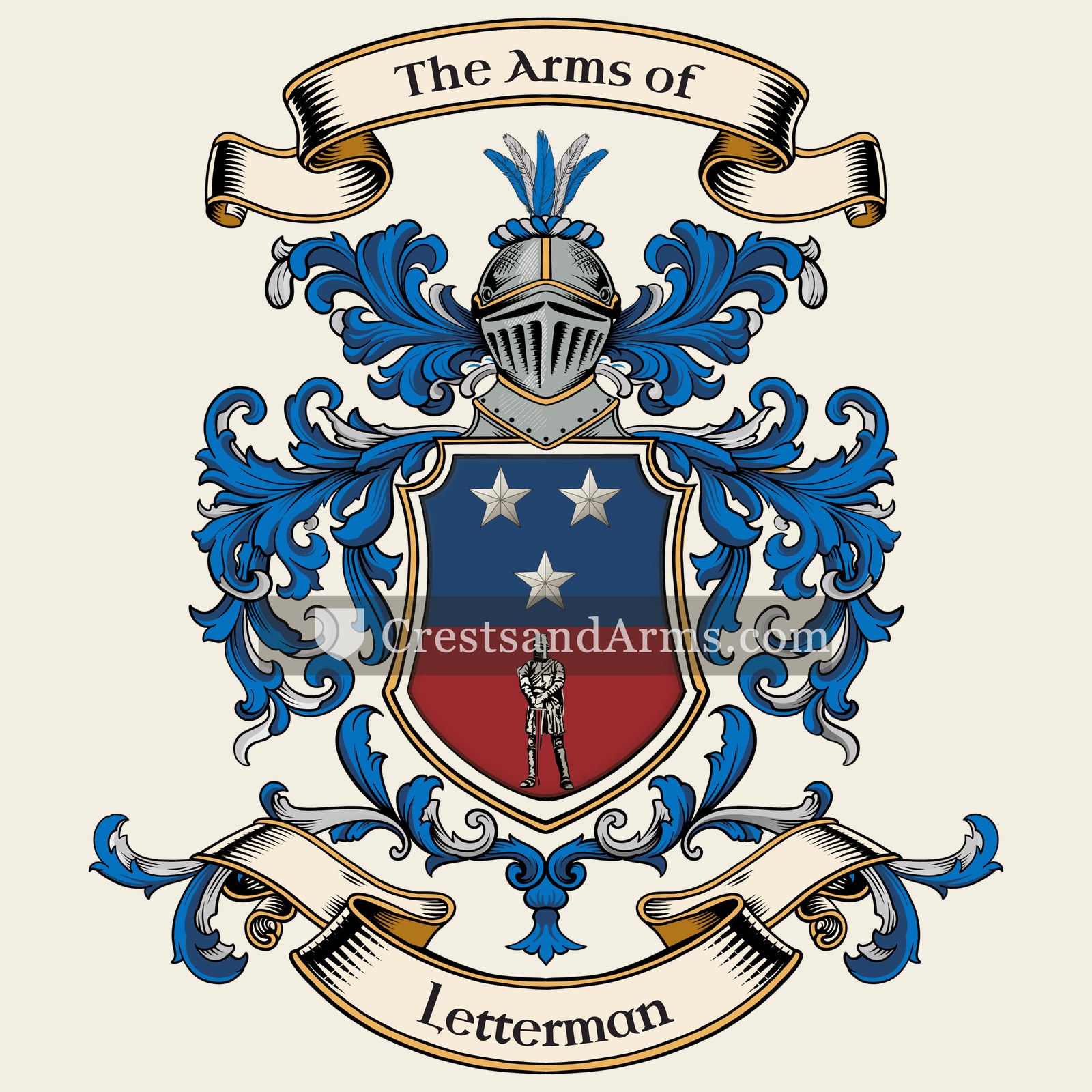 The Letterman coat of arms, drawn from the recorded blazon
