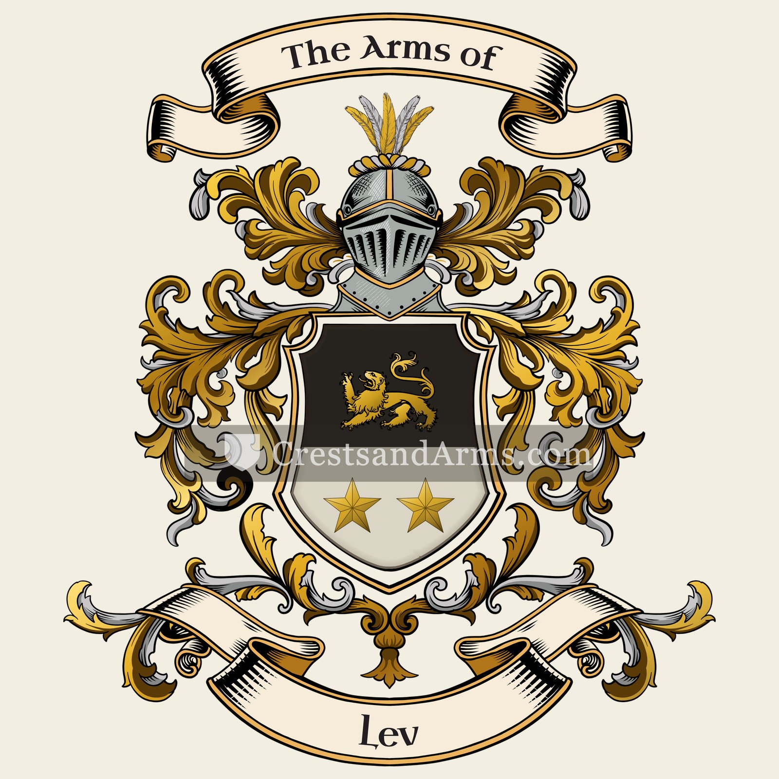 The Lev coat of arms, drawn from the recorded blazon