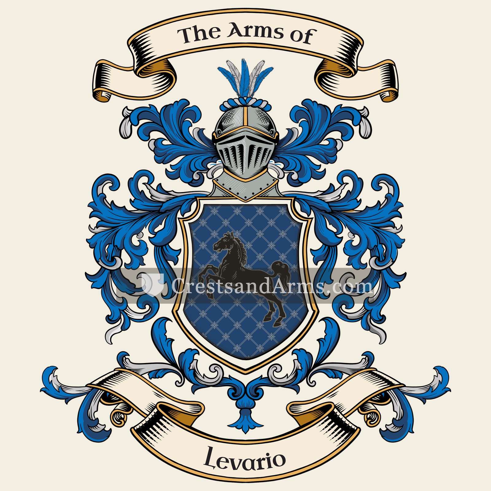 The Levario coat of arms, drawn from the recorded blazon