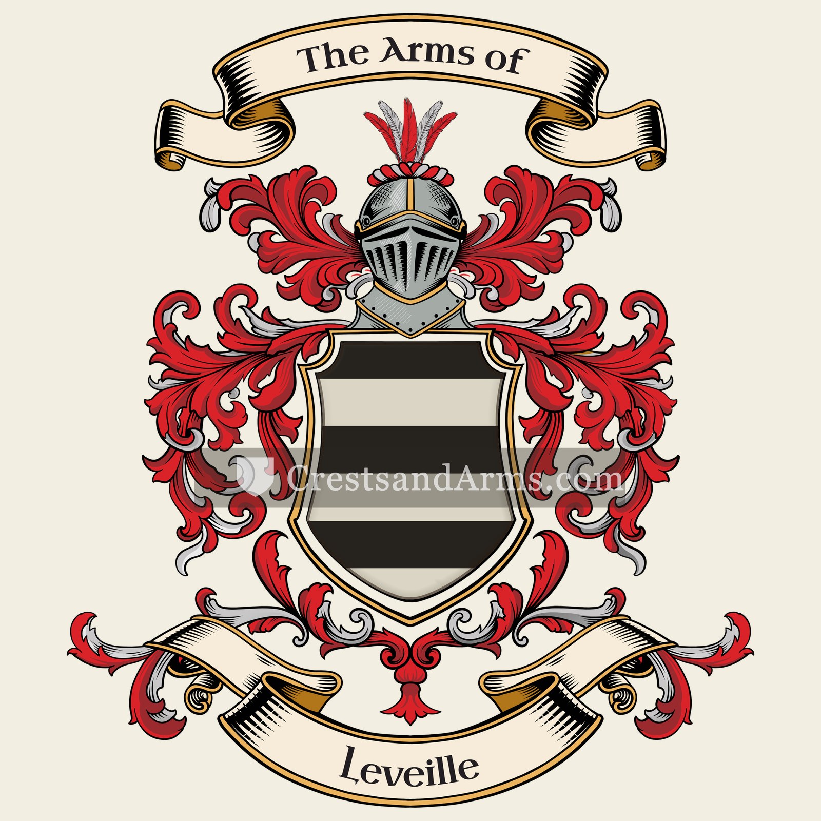 The Leveille coat of arms, drawn from the recorded blazon
