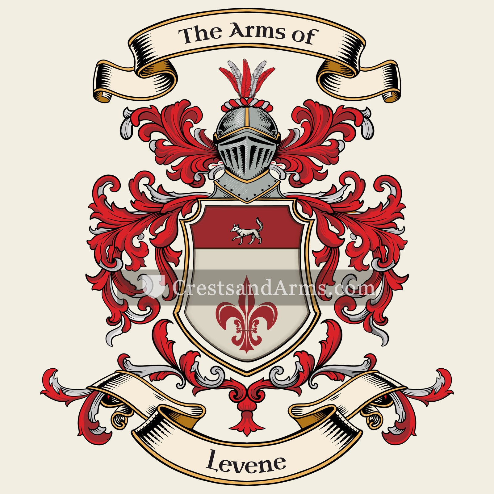 The Levene coat of arms, drawn from the recorded blazon