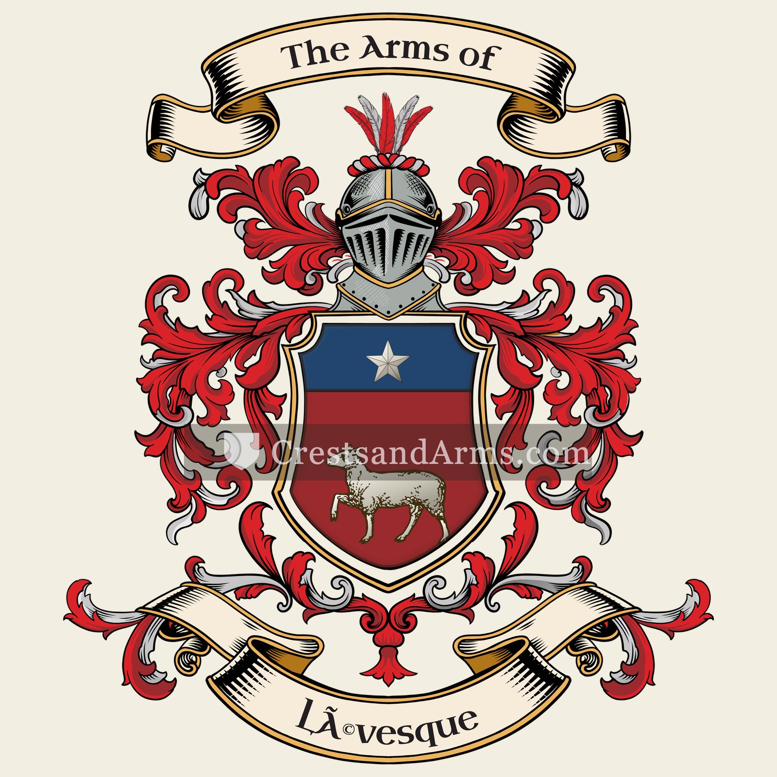 The Lévesque coat of arms, drawn from the recorded blazon