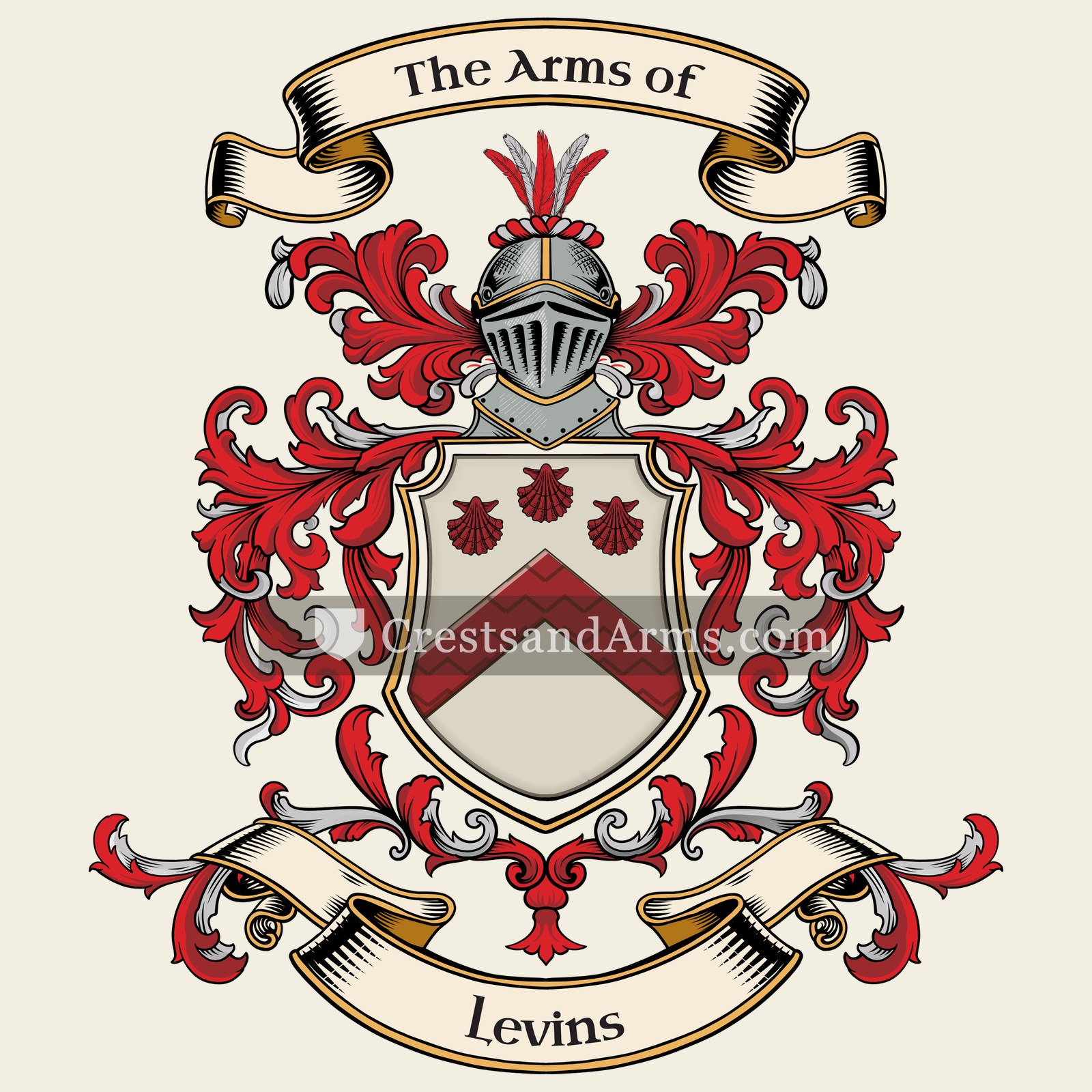 The Levins coat of arms, drawn from the recorded blazon