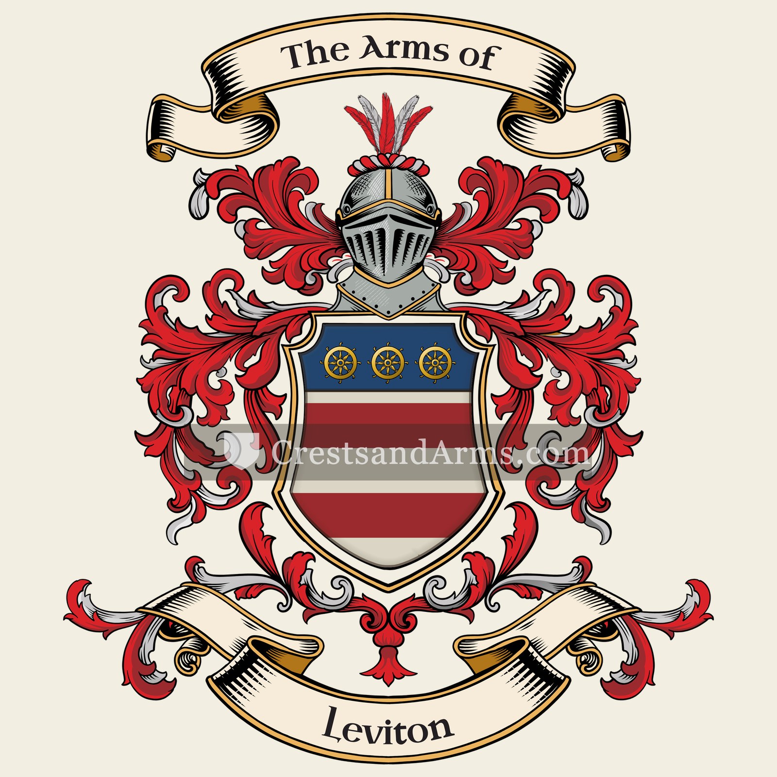 The Leviton coat of arms, drawn from the recorded blazon