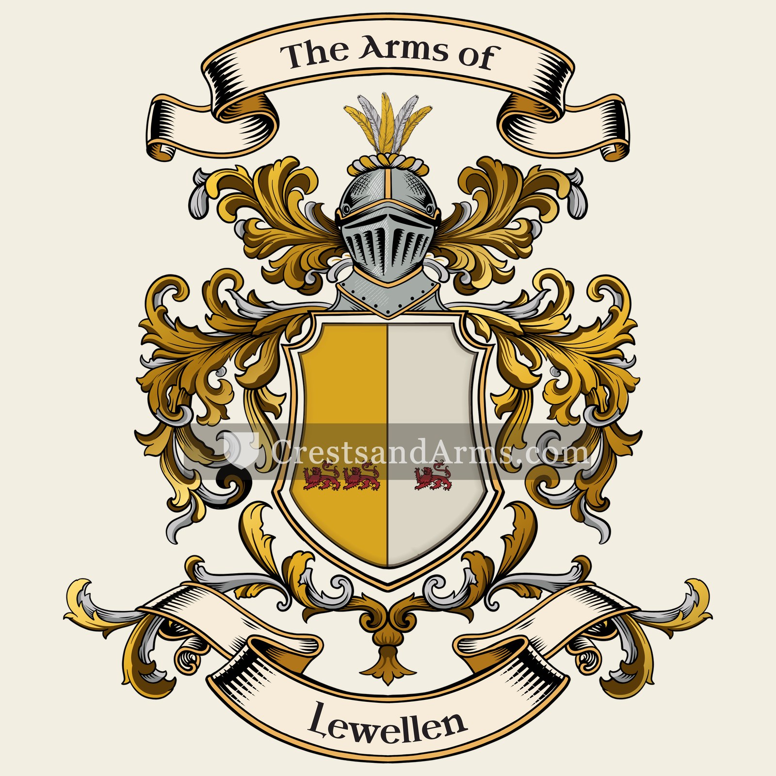 The Lewellen coat of arms, drawn from the recorded blazon