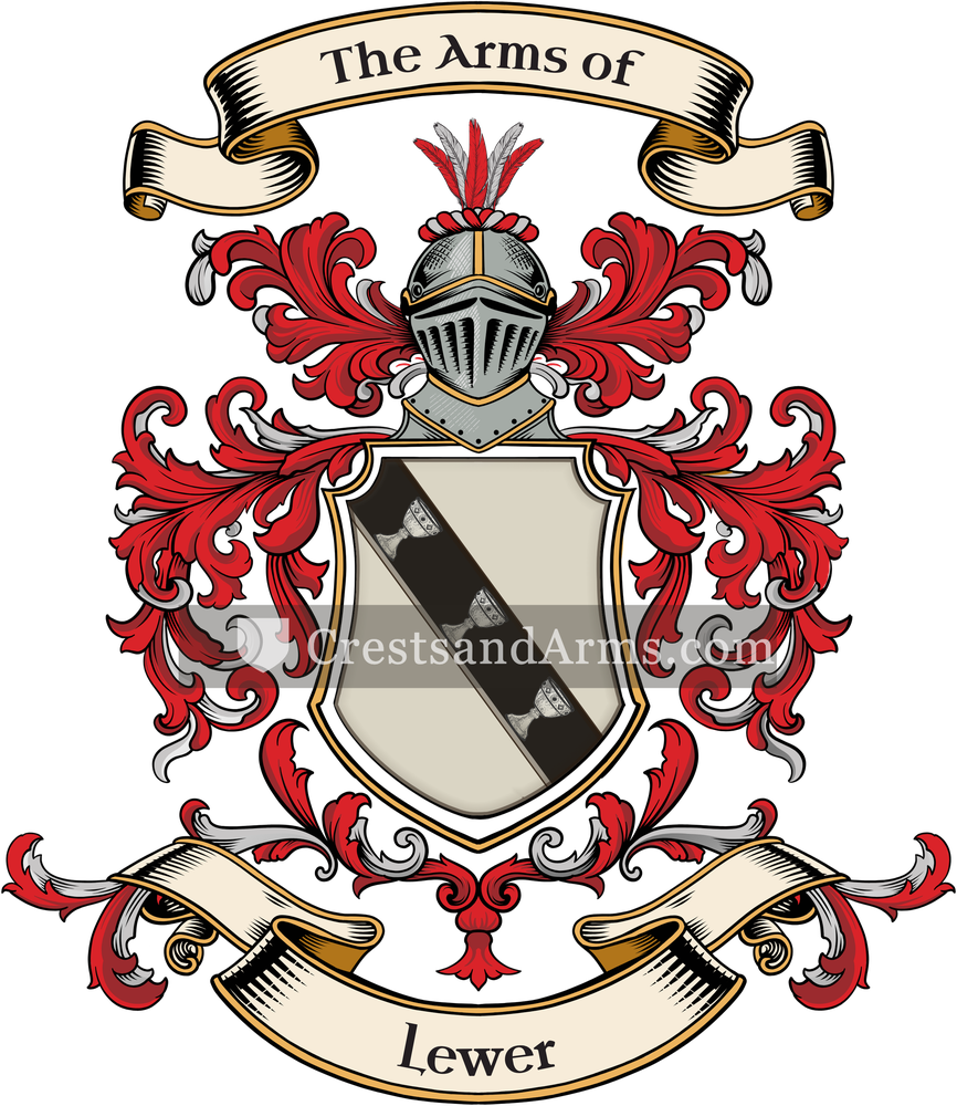 The Lewer coat of arms, drawn from the recorded blazon