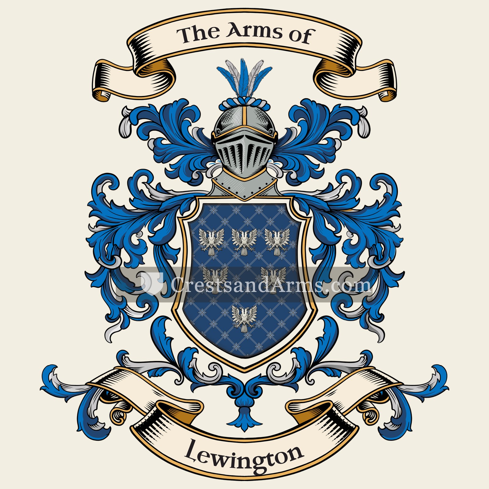 The Lewington coat of arms, drawn from the recorded blazon