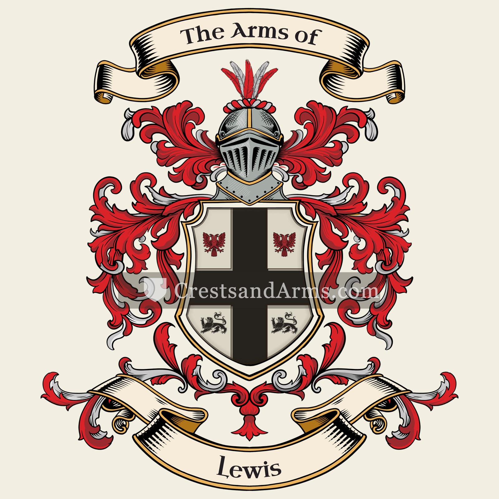 The Lewis coat of arms, drawn from the recorded blazon