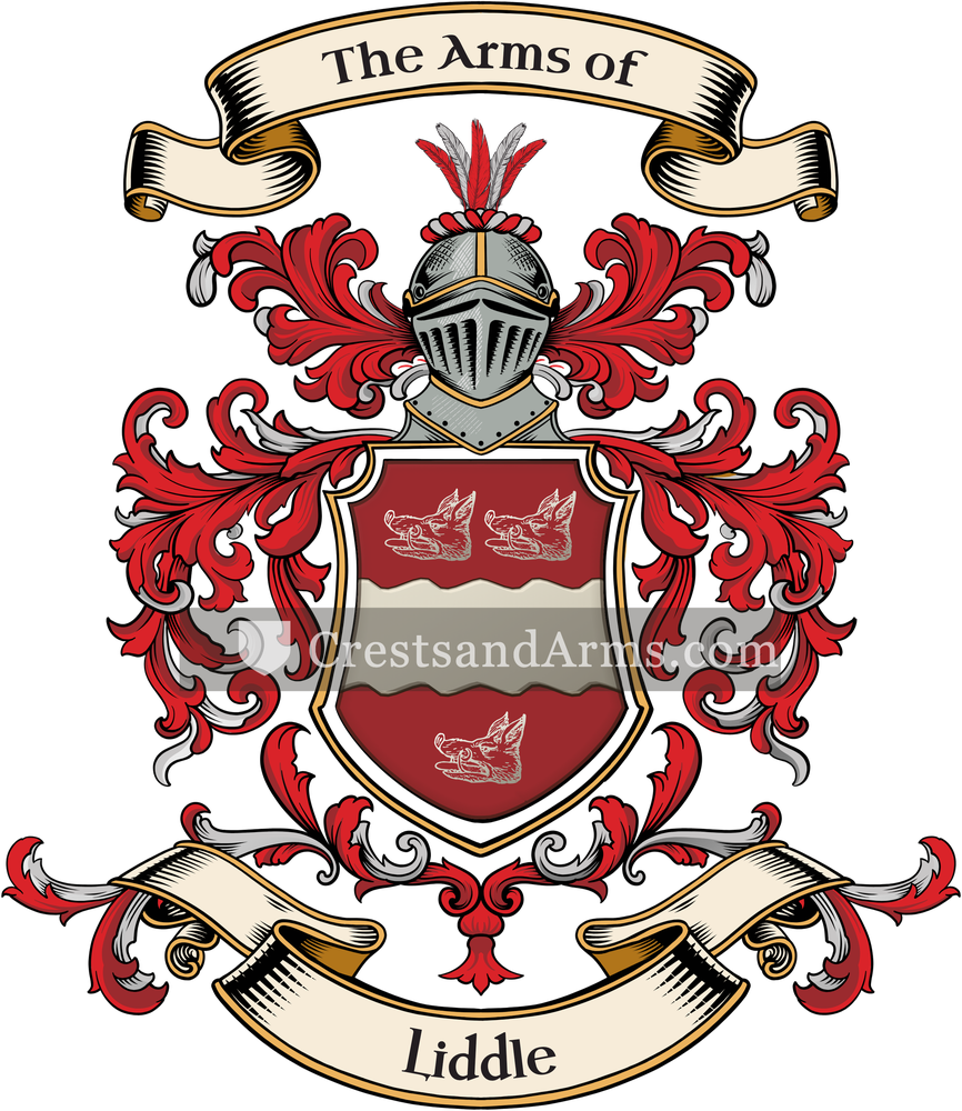 The Liddle coat of arms, drawn from the recorded blazon