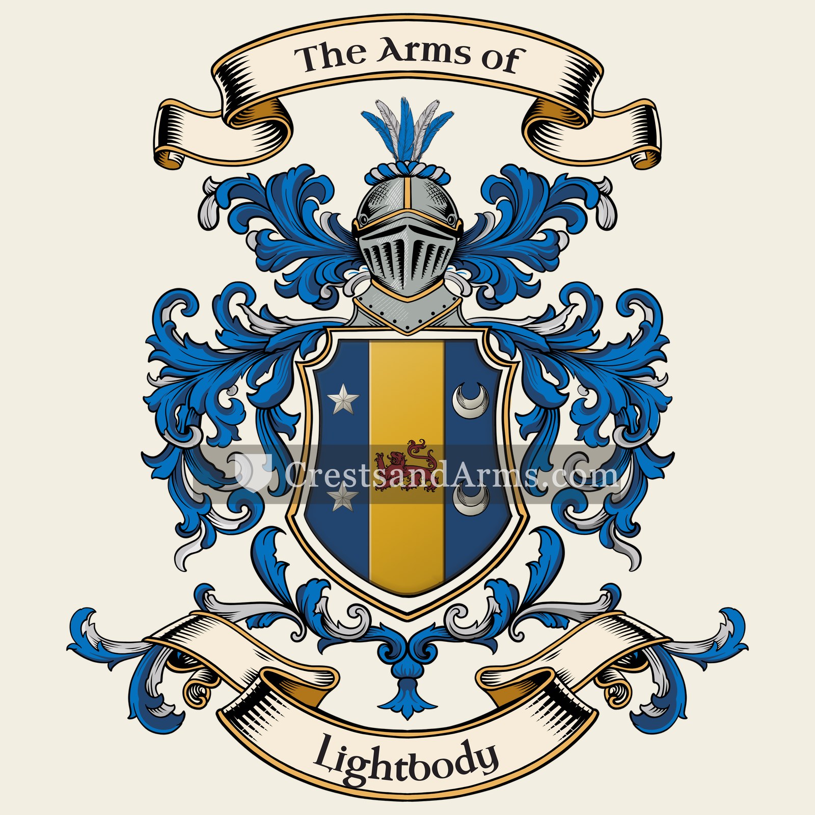 The Lightbody coat of arms, drawn from the recorded blazon