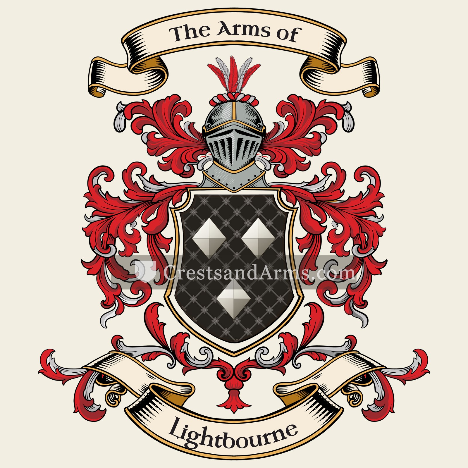 The Lightbourne coat of arms, drawn from the recorded blazon