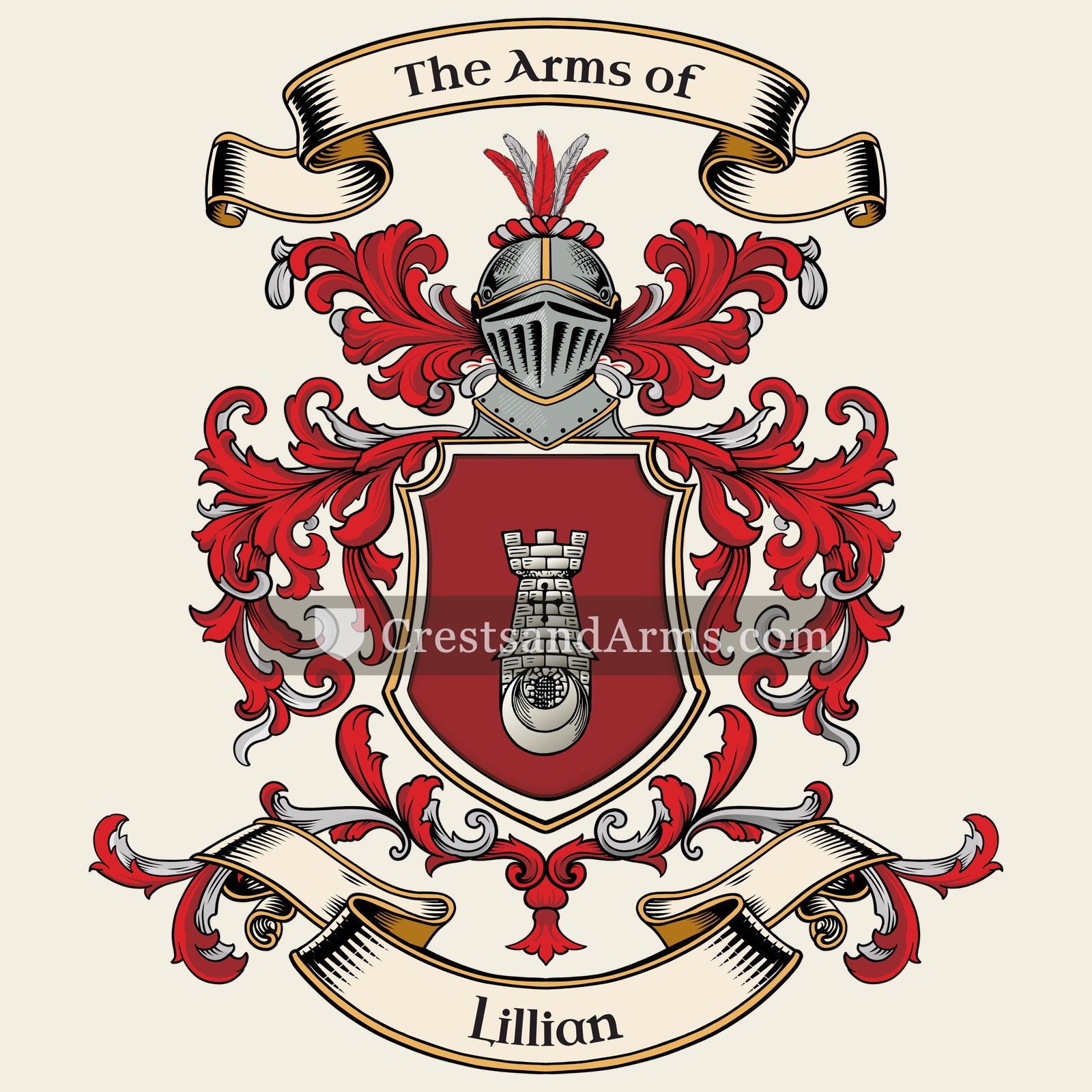 The Lillian coat of arms, drawn from the recorded blazon