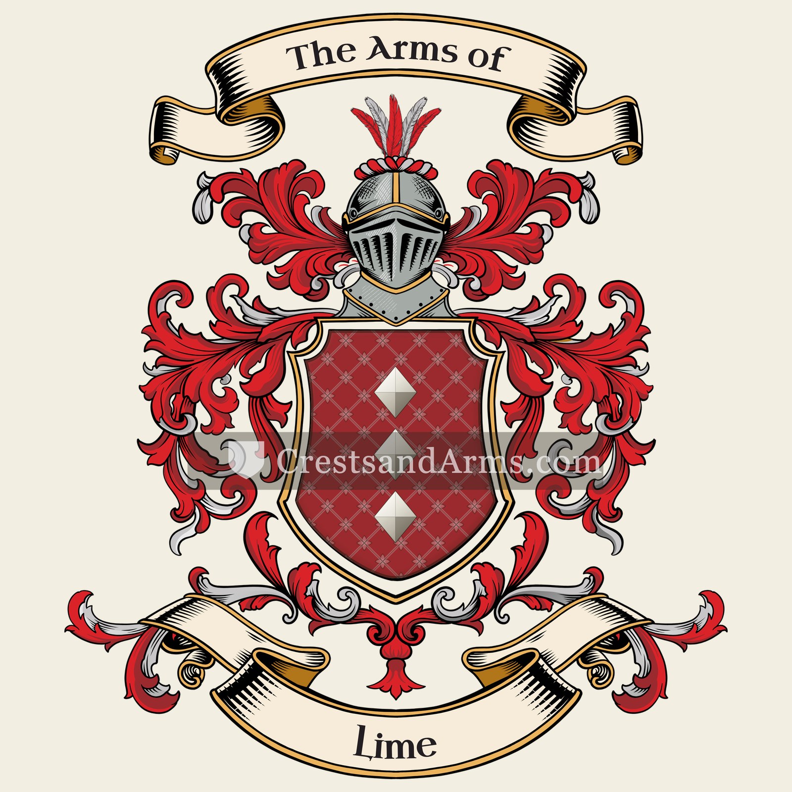 The Lime coat of arms, drawn from the recorded blazon