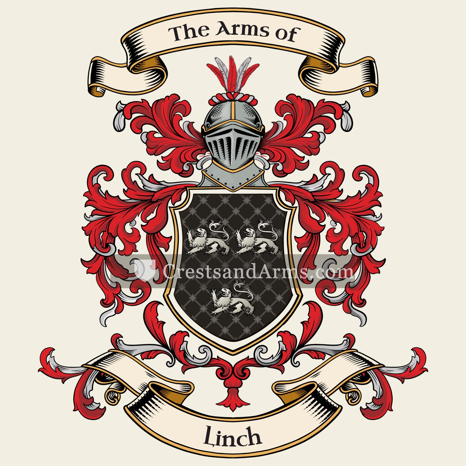 The Linch coat of arms, drawn from the recorded blazon