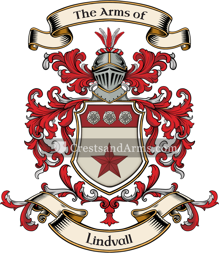 The Lindvall coat of arms, drawn from the recorded blazon