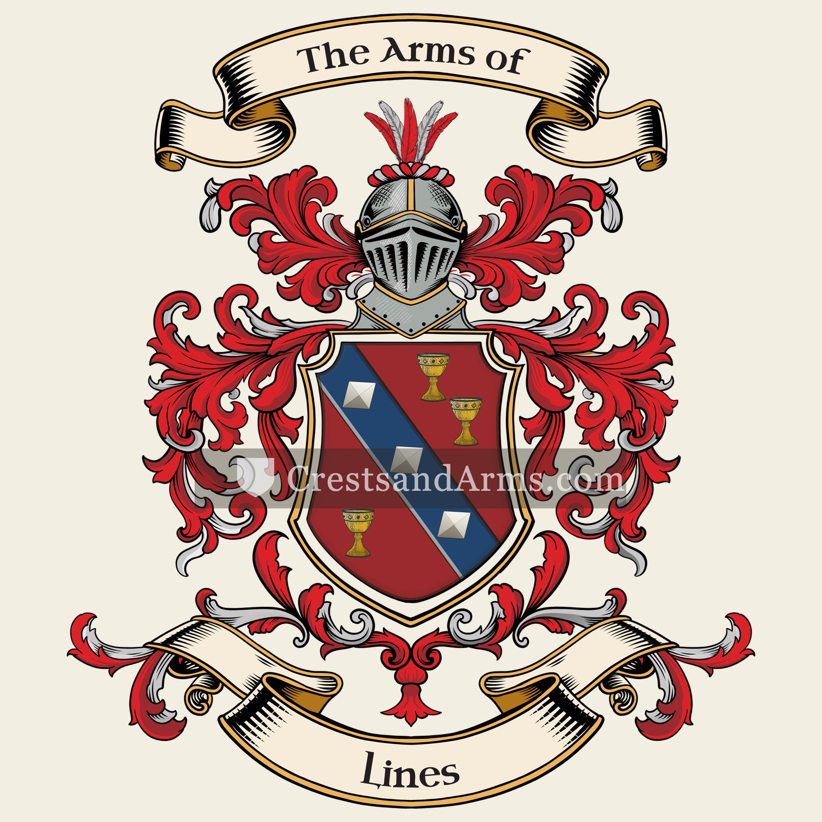 The Lines coat of arms, drawn from the recorded blazon