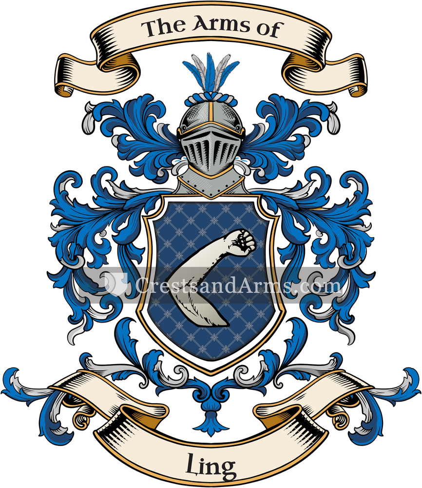 The Ling coat of arms, drawn from the recorded blazon