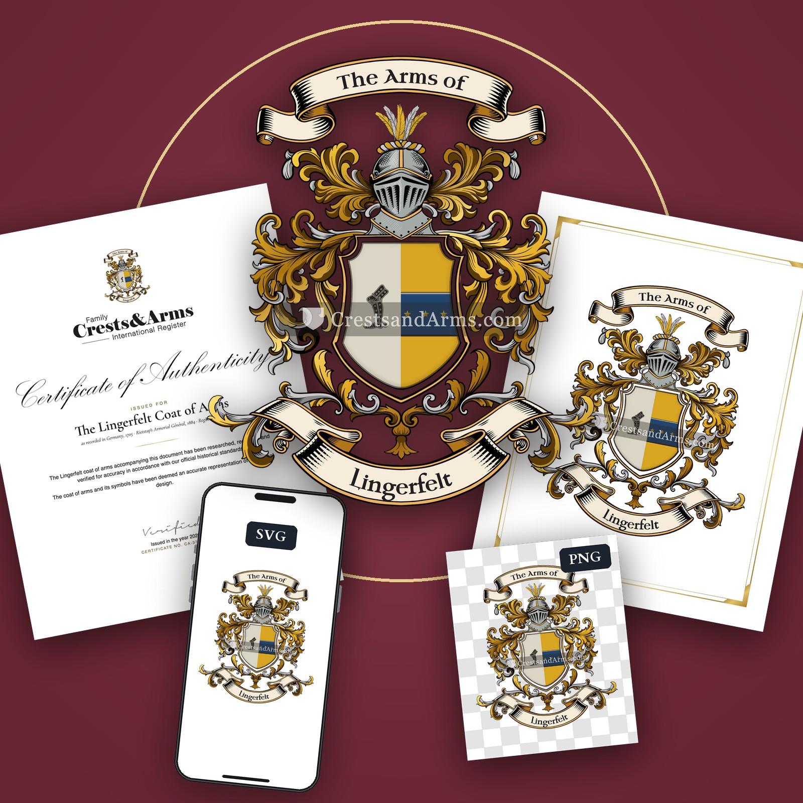 The Lingerfelt arms on the coat of arms — digital pack
