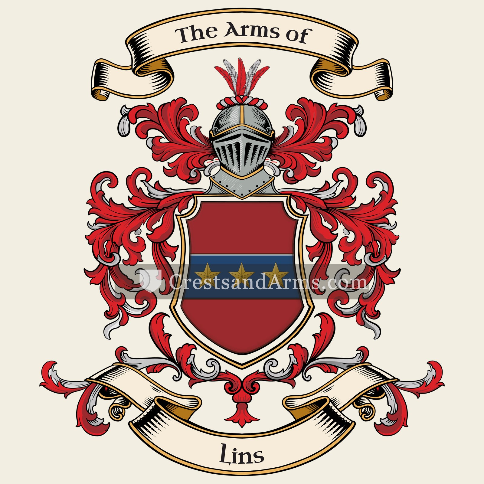 The Lins coat of arms, drawn from the recorded blazon