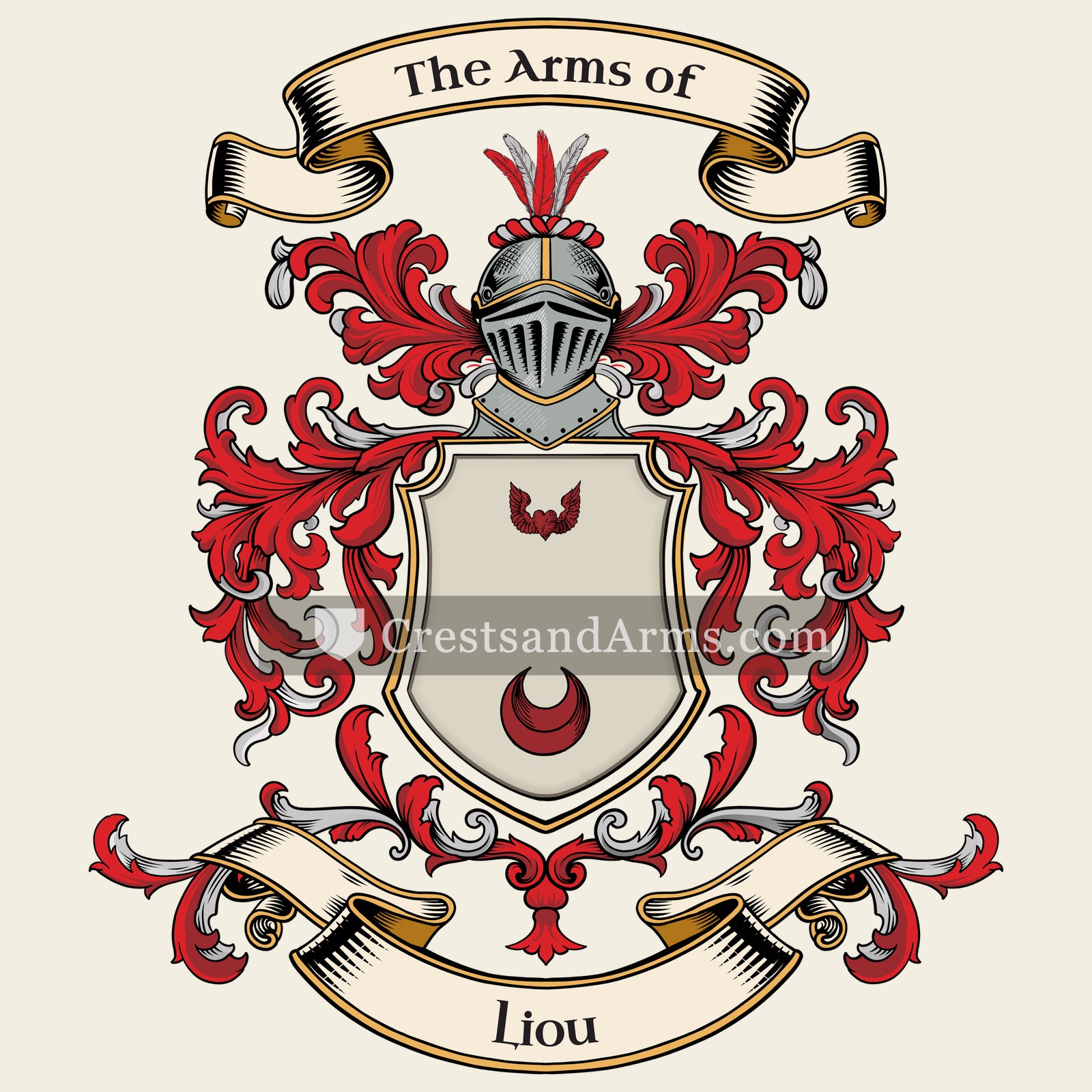 The Liou coat of arms, drawn from the recorded blazon