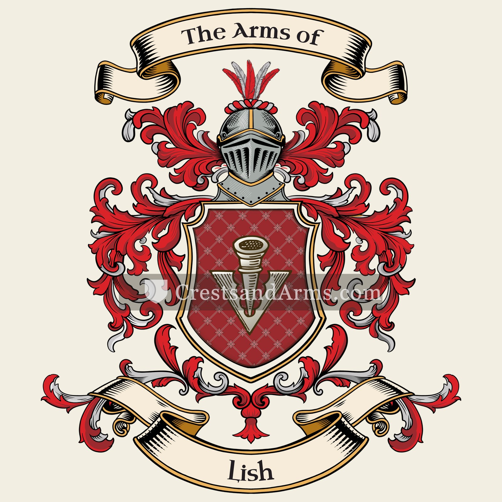 The Lish coat of arms, drawn from the recorded blazon