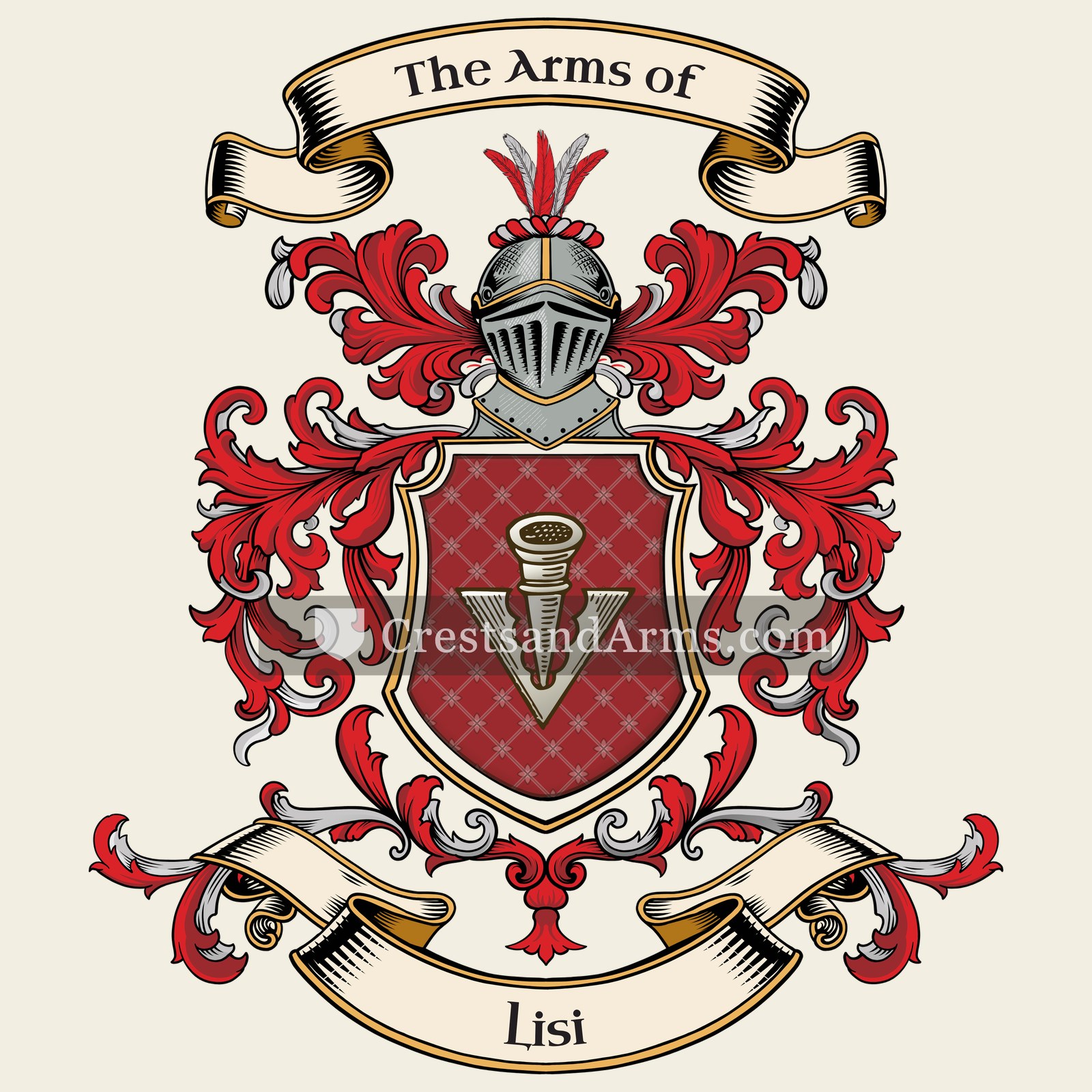 The Lisi coat of arms, drawn from the recorded blazon