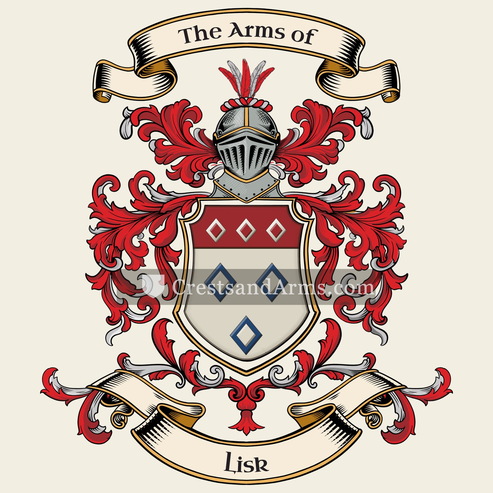 The Lisk coat of arms, drawn from the recorded blazon
