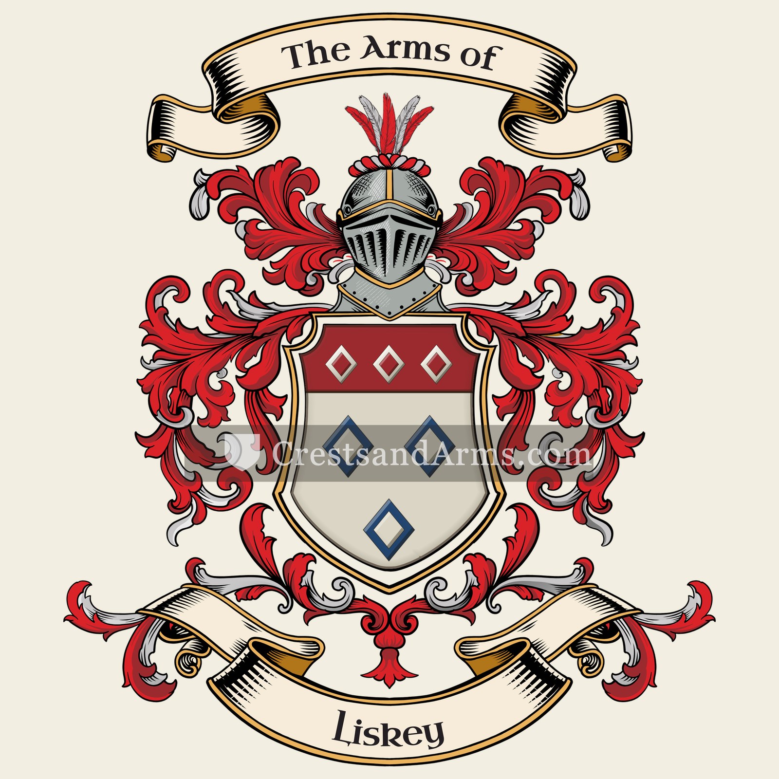 The Liskey coat of arms, drawn from the recorded blazon