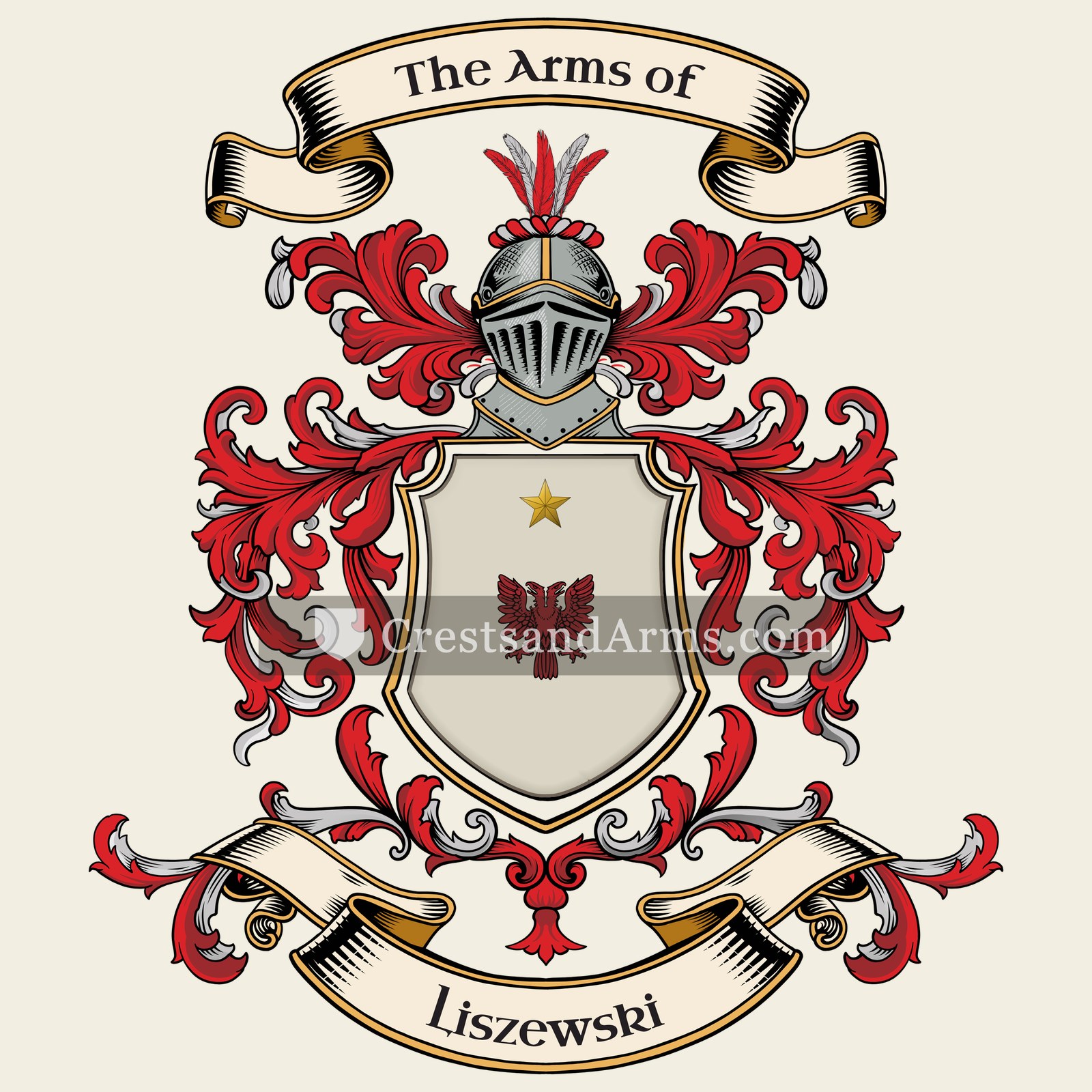The Liszewski coat of arms, drawn from the recorded blazon
