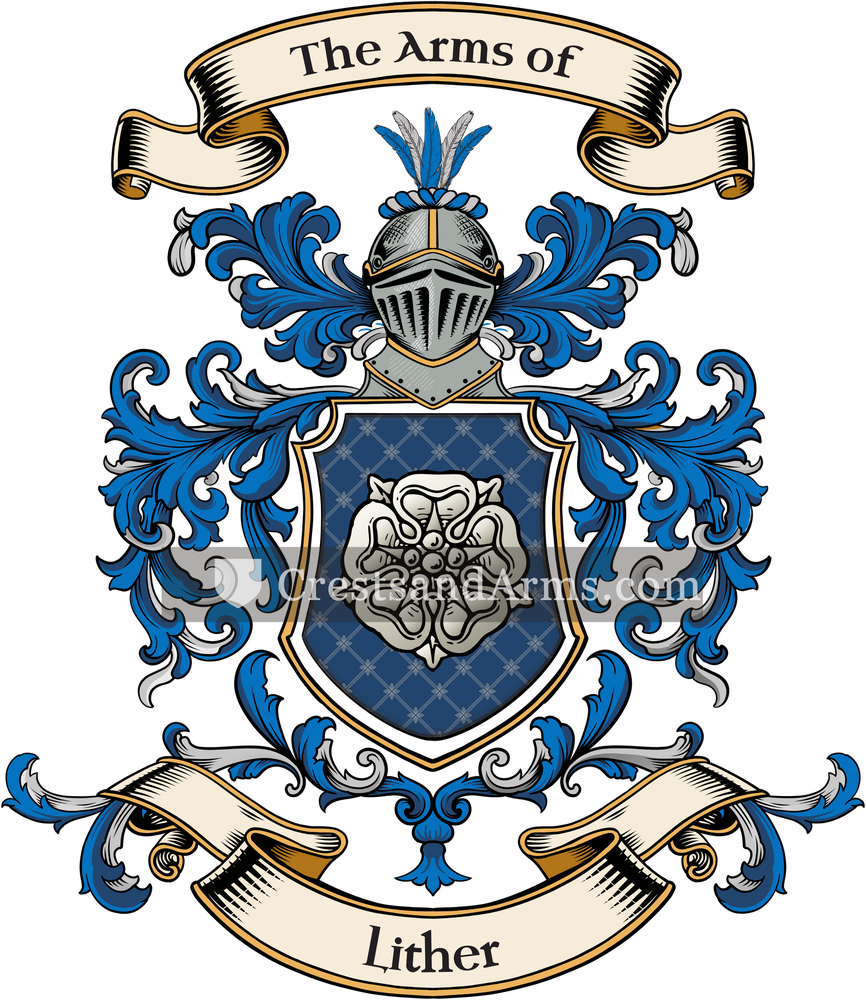 The Lither coat of arms, drawn from the recorded blazon