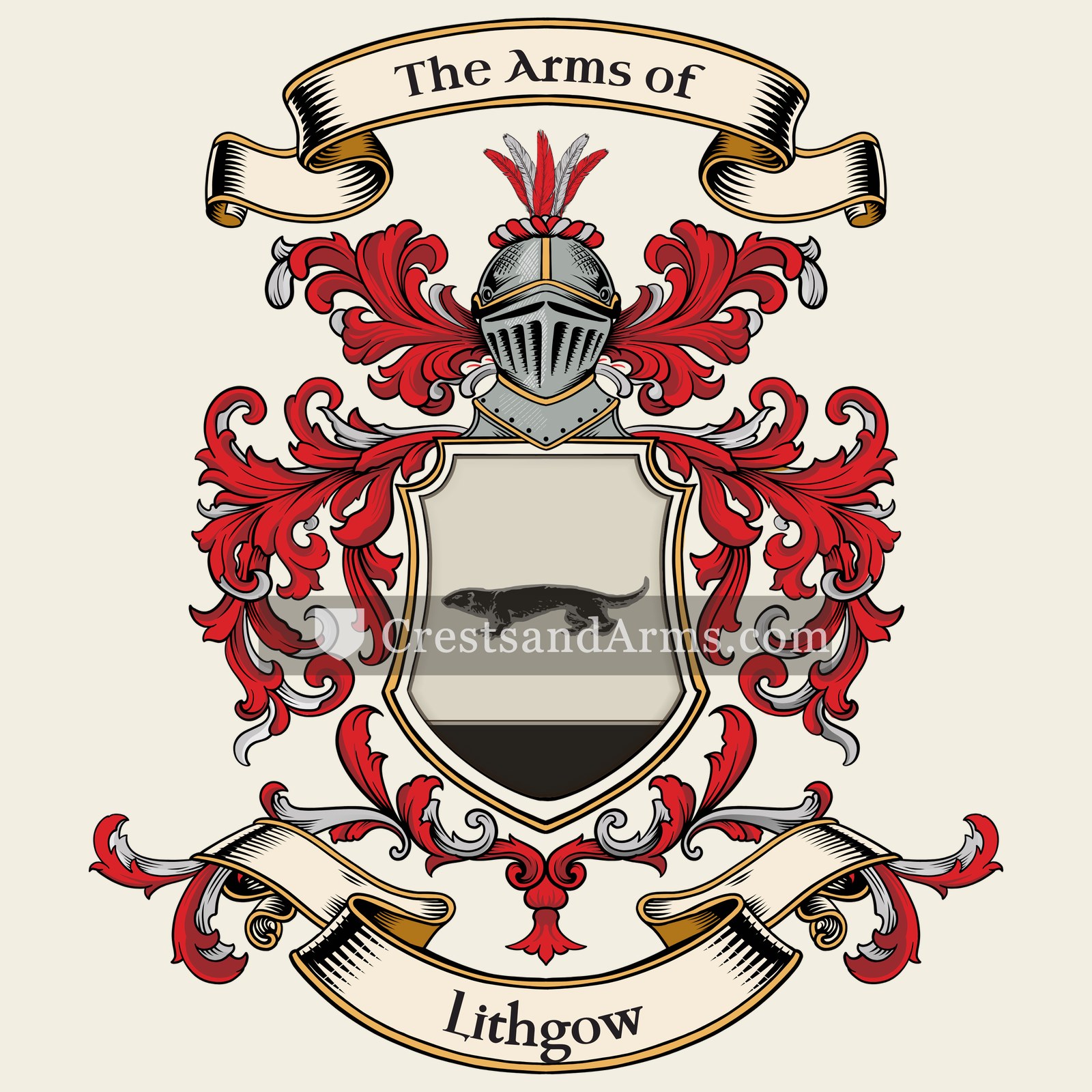 The Lithgow coat of arms, drawn from the recorded blazon