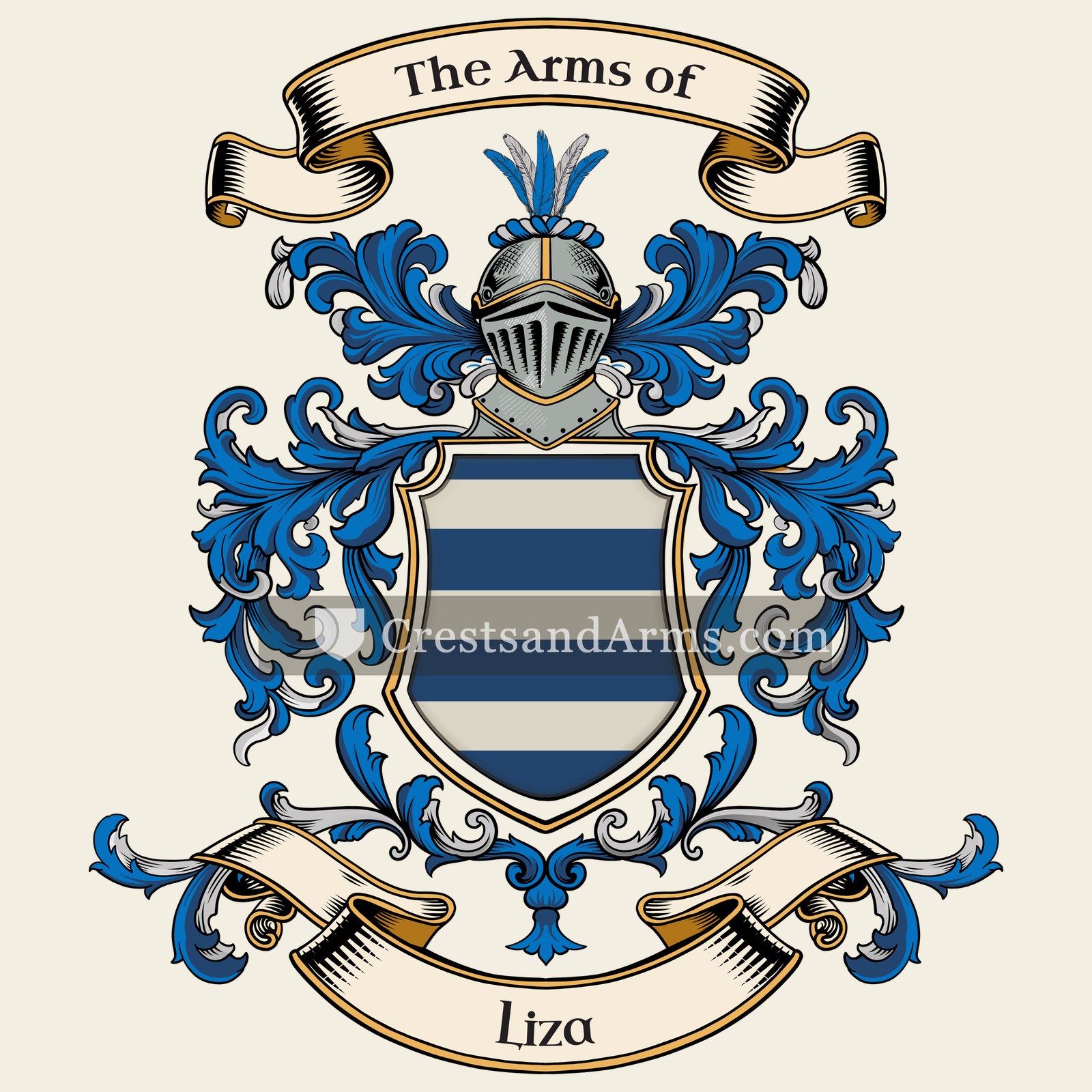 The Liza coat of arms, drawn from the recorded blazon