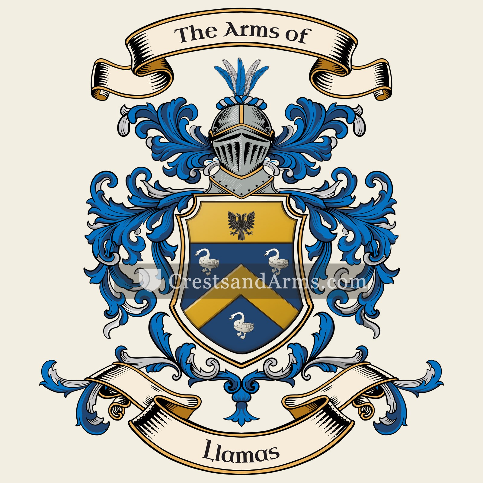 The Llamas coat of arms, drawn from the recorded blazon