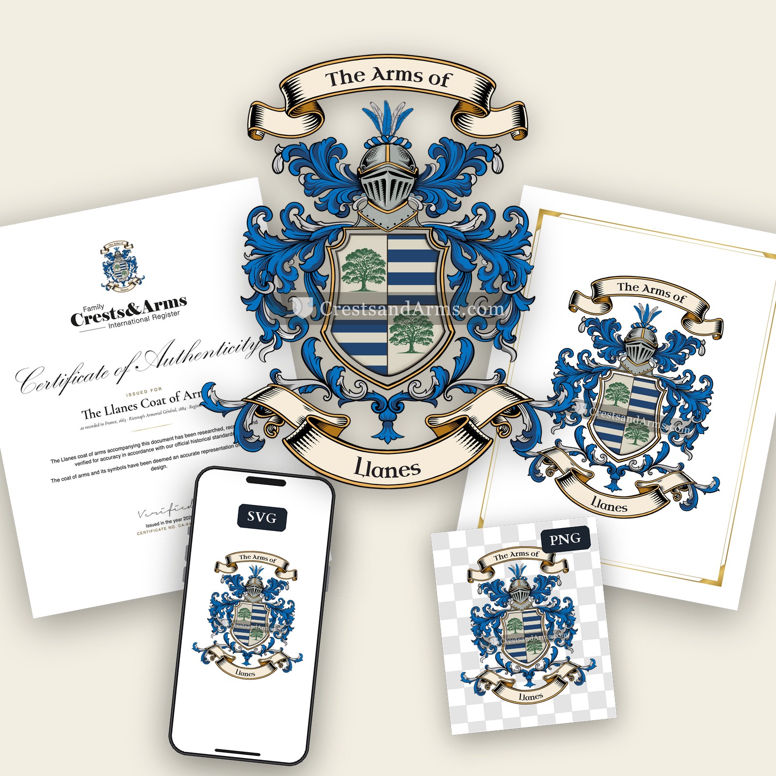 The Llanes arms on the coat of arms — digital pack