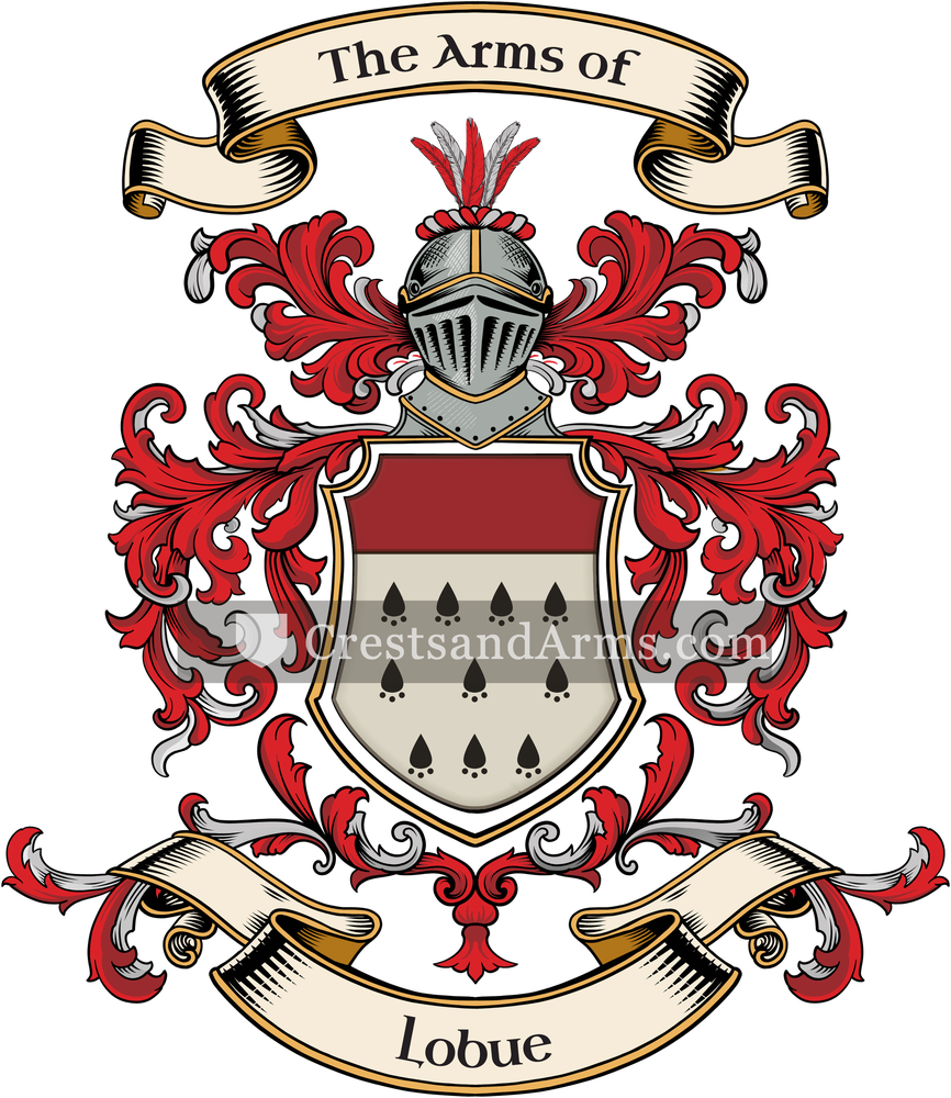 The Lobue coat of arms, drawn from the recorded blazon