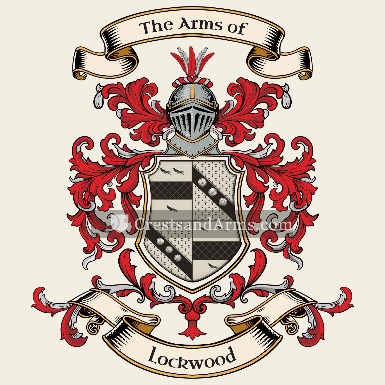 The Lockwood coat of arms, drawn from the recorded blazon