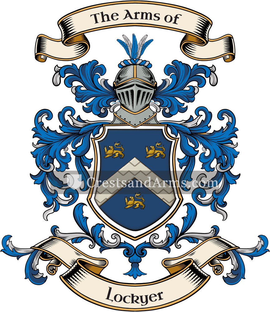The Lockyer coat of arms, drawn from the recorded blazon