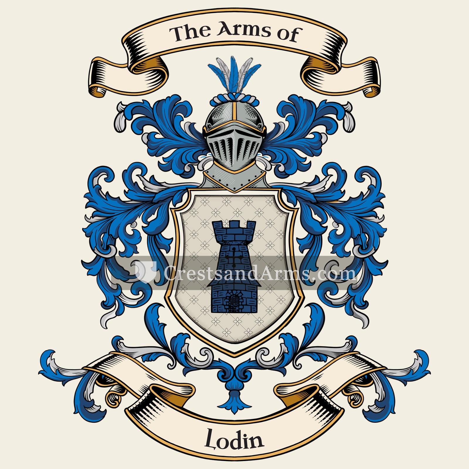 The Lodin coat of arms, drawn from the recorded blazon
