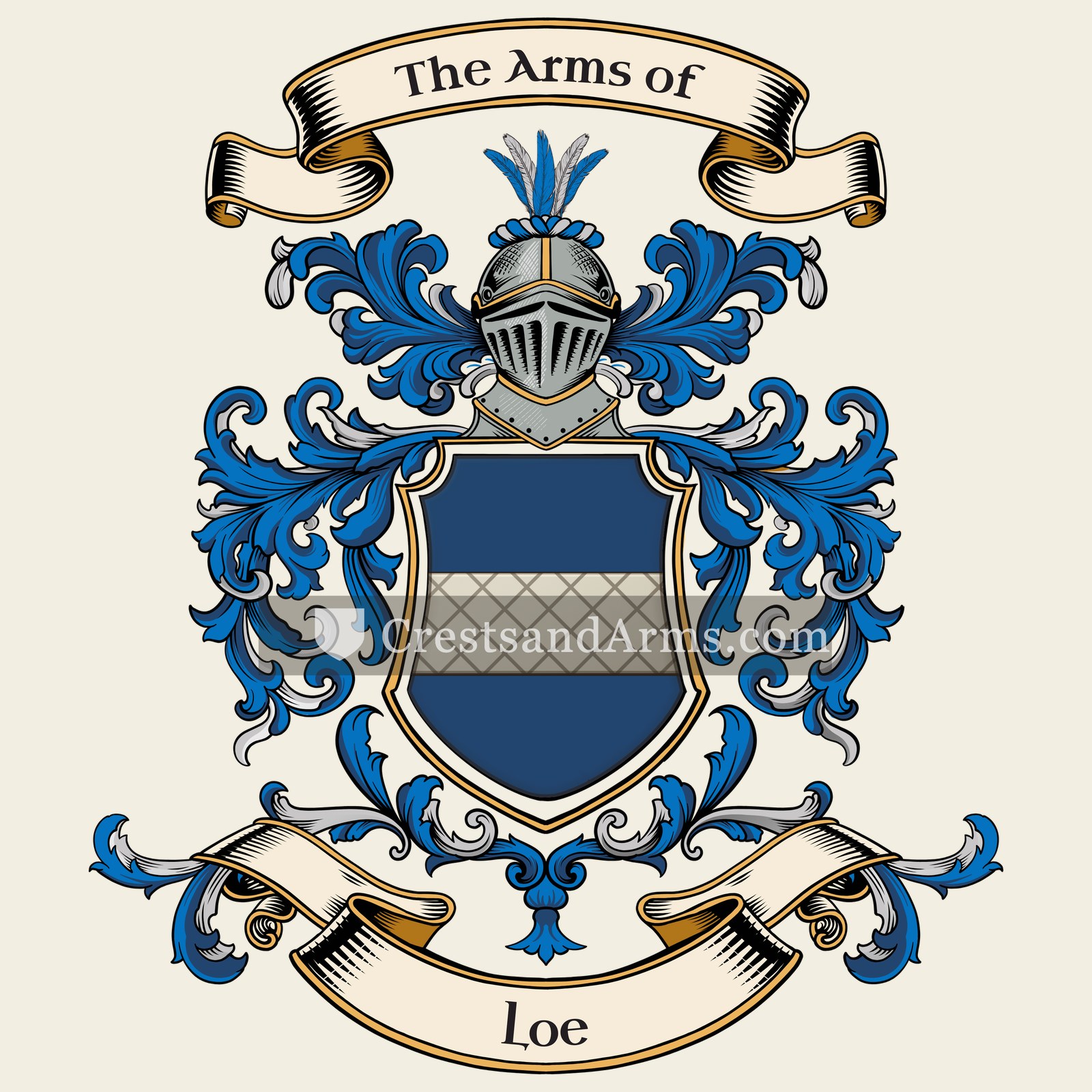 The Loe coat of arms, drawn from the recorded blazon